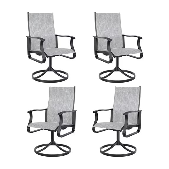 UDPATIO Low Back Swivel Patio Chairs Set of 4, Padded Outdoor Textilene Dining Chairs, All Weather Metal Outside Chair for Lawn Garden Deck, Light Grey
