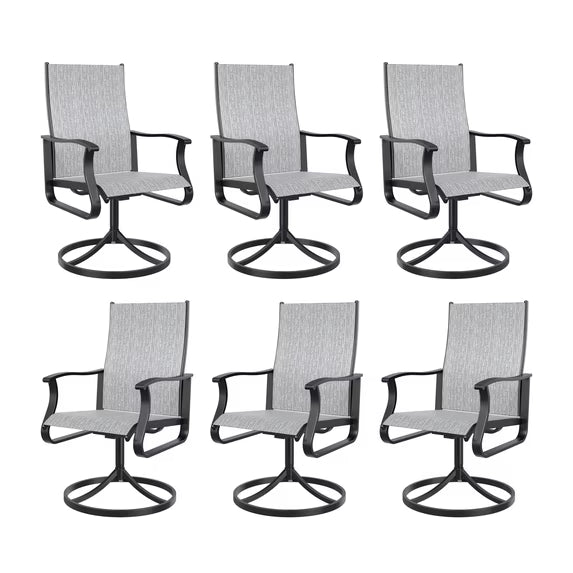 UDPATIO Low Back Outdoor Dining Chair Set of 6, 360°Swivel Patio Chair Outside for Lawn Garden Backyard Deck, Light Grey