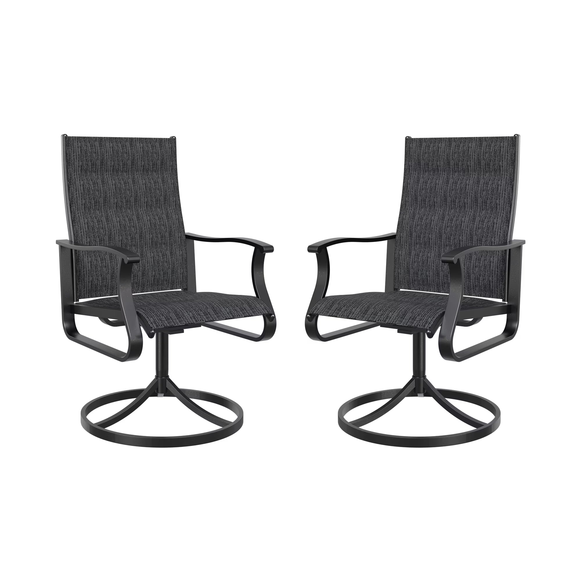 UDPATIO Low Back Swivel Patio Chairs Set of 2, Padded Outdoor Textilene Dining Chairs, All Weather Metal Outside Chair for Lawn Garden Deck, Dark Grey