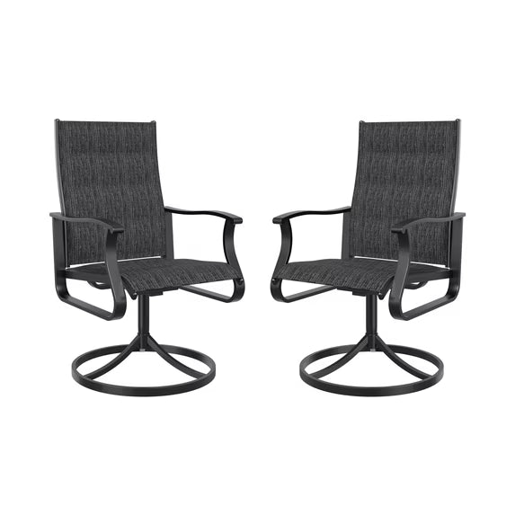 UDPATIO Low Back Swivel Patio Chairs Set of 2, Padded Outdoor Textilene Dining Chairs, All Weather Metal Outside Chair for Lawn Garden Deck, Dark Grey