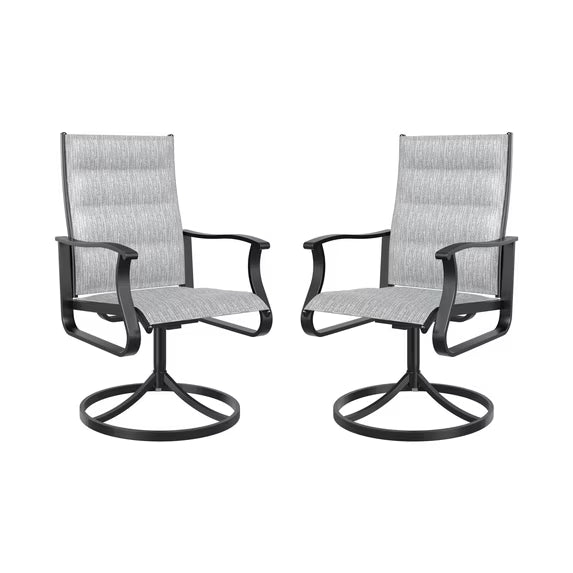 UDPATIO Low Back Swivel Patio Chairs Set of 2, Padded Outdoor Textilene Dining Chairs, All Weather Metal Outside Chair for Lawn Garden Deck, Light Grey