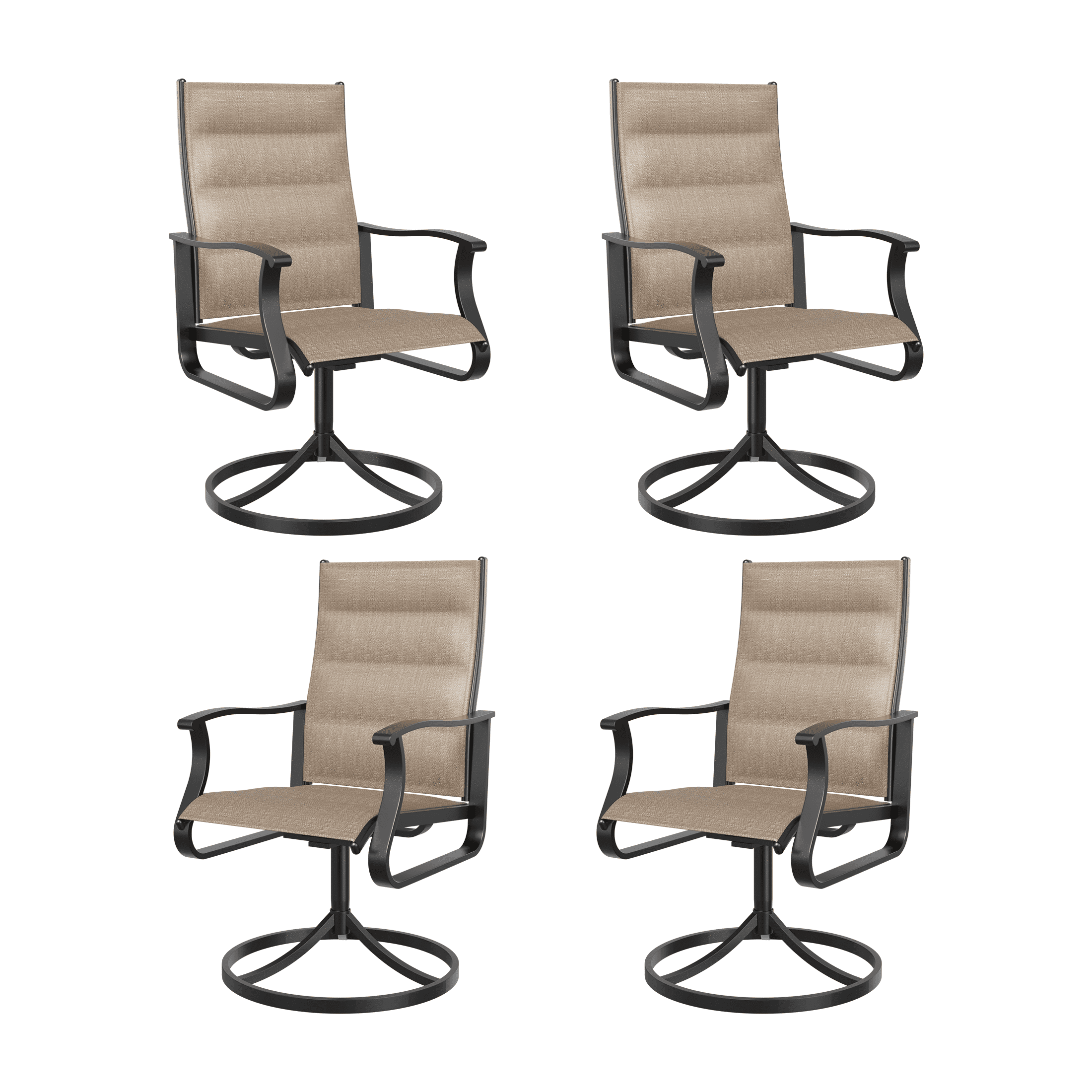 UDPATIO Low Back Swivel Patio Chairs Set of 4, Padded Outdoor Textilene Dining Chairs, All Weather Metal Outside Chair for Lawn Garden Deck, Brown