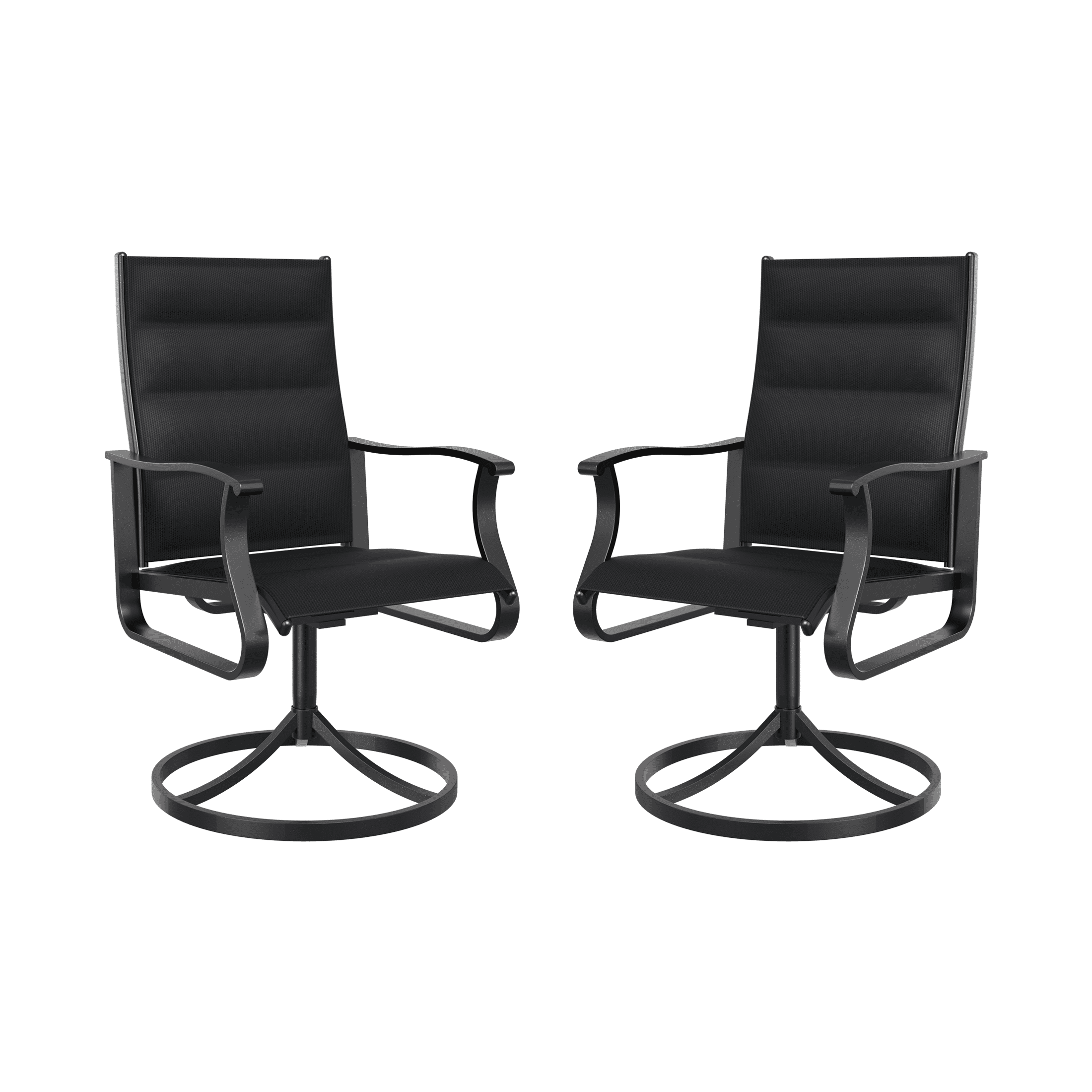 UDPATIO Low Back Swivel Patio Chairs Set of 2, Padded Outdoor Textilene Dining Chairs, All Weather Metal Outside Chair for Lawn Garden Deck, Black