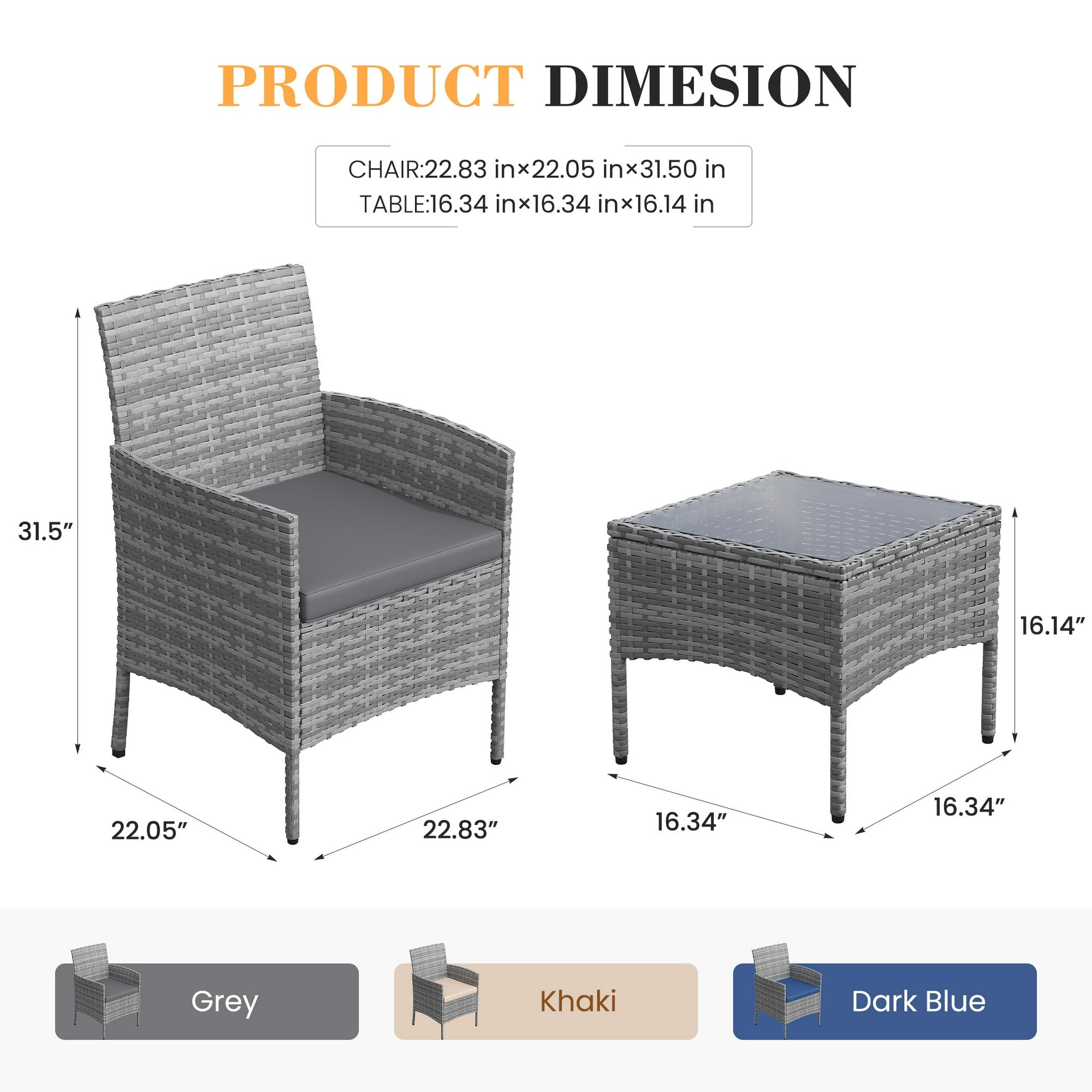UDPATIO Furniture Set 3 Pieces Patio Rattan Wicker Chairs,Patio Porch Outdoor Furniture Set with Chairs,GR