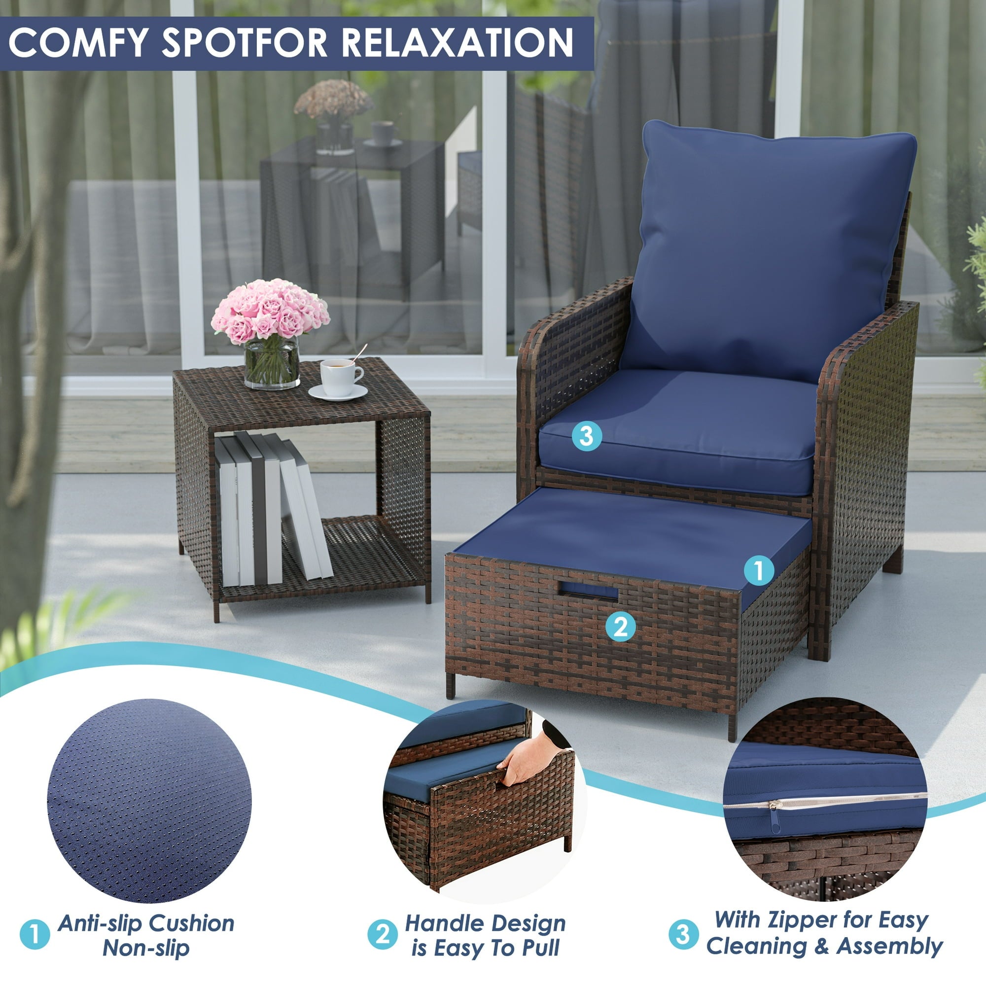 UDPATIO Balcony Furniture 5 Piece Patio Furniture Set, Outdoor Patio Chair , Navy