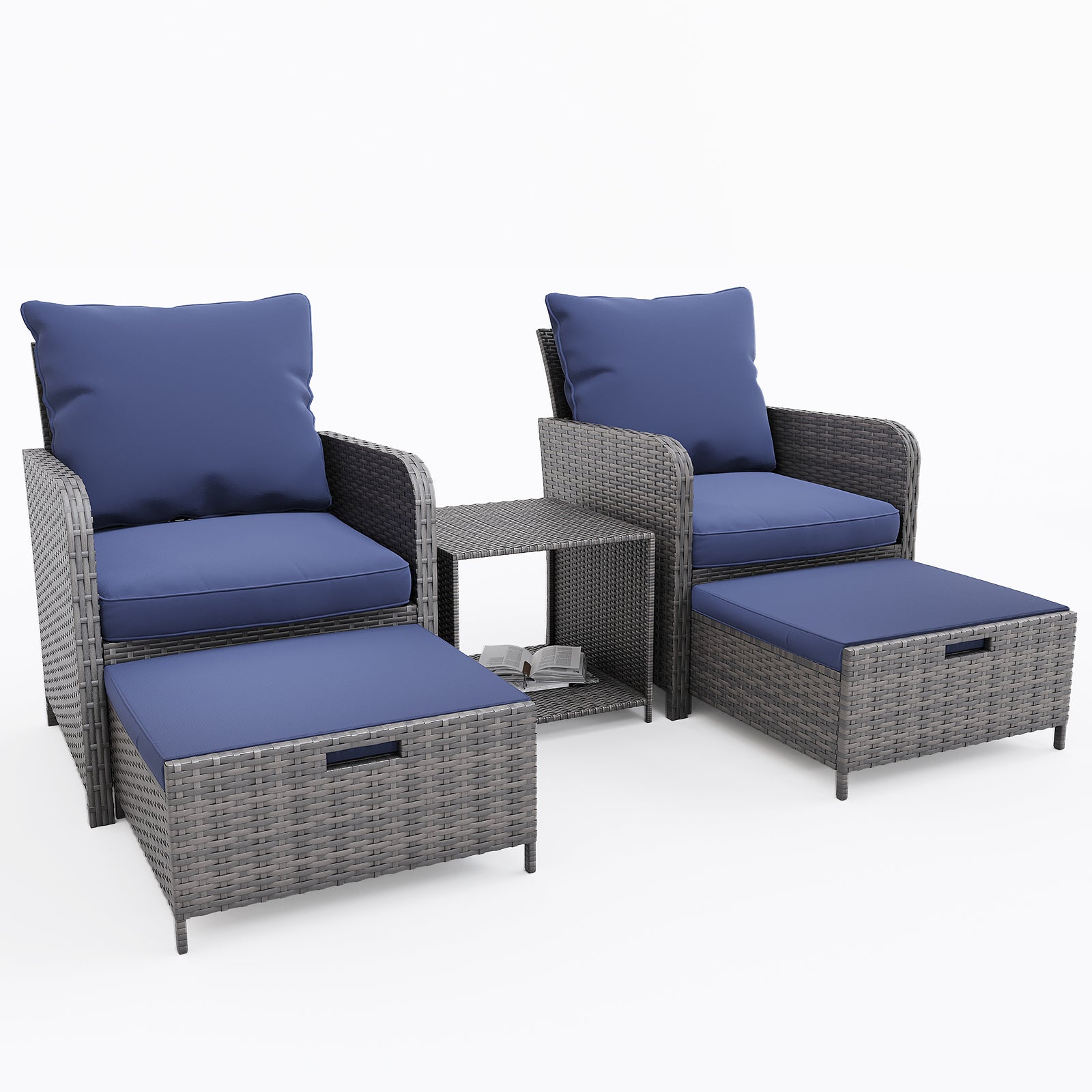 UDPATIO Wicker Patio Chairs with Ottoman Balcony Furniture 5 Pieces Patio Conversation Set with Pull Out Ottoman for Small Space