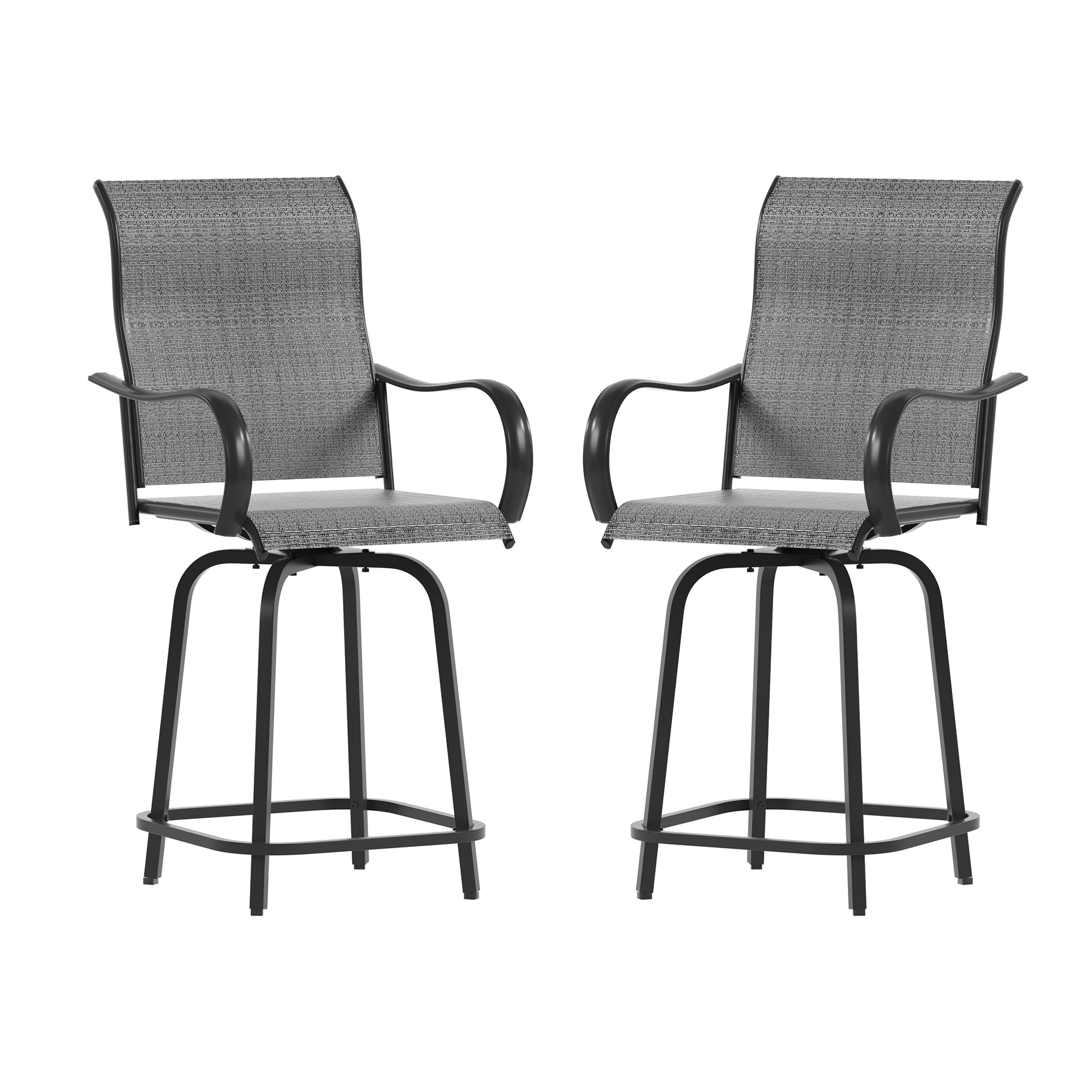 UDPATIO Outdoor Swivel Bar Stools Set of 2,Outdoor High Bistro Stools with Waterproof Textile Fabric,Armrest,Footrest,All Weather Bar Height Patio Chairs for Poolside, Garden, Backyard,Dark Grey
