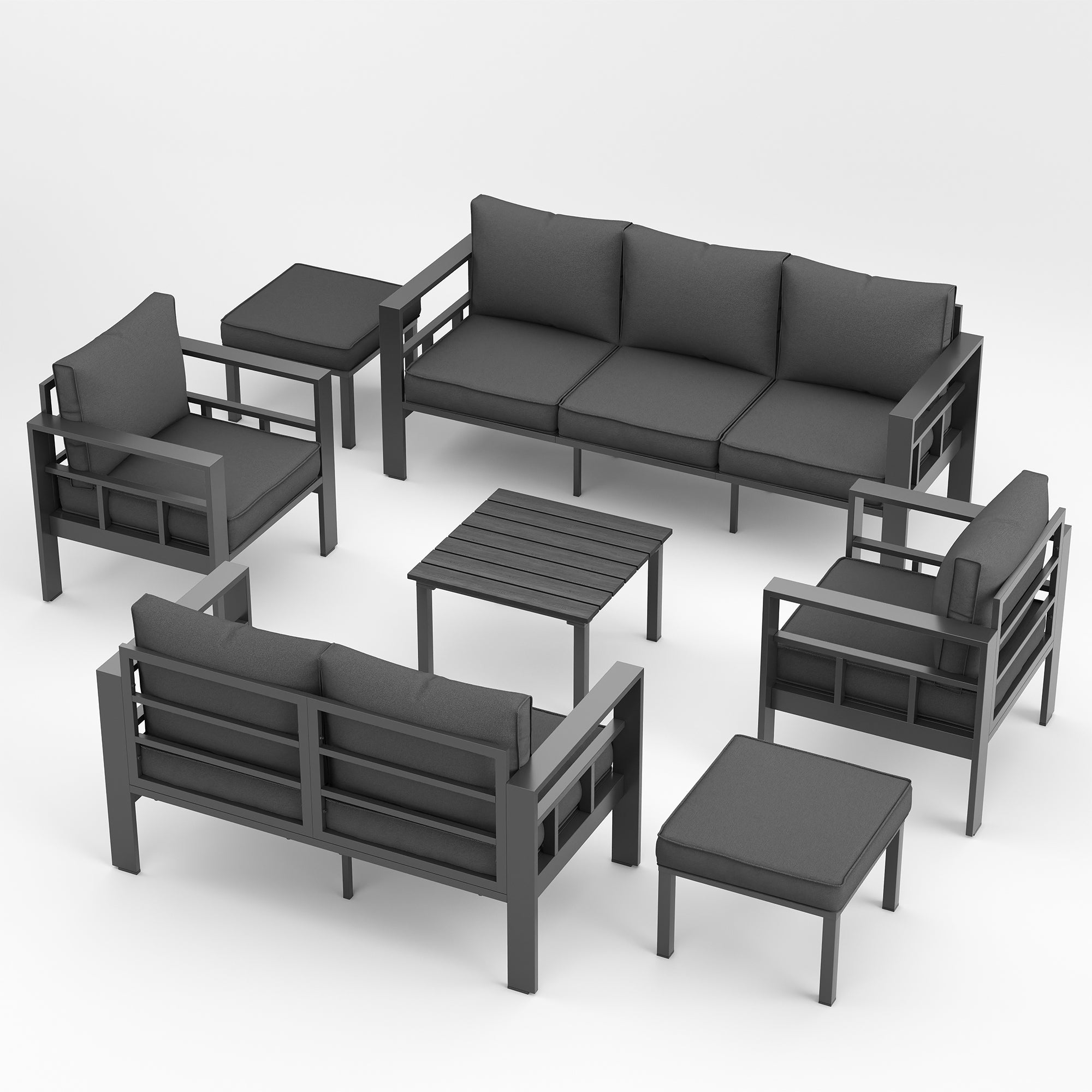 UDPATIO Aluminum Outdoor Furniture Set with 2 Ottomans, 7 Pieces All-Weather & UV-Resistant Patio Sectional Sofa Set for Deck, Backyard, Poolside, Dark Gray