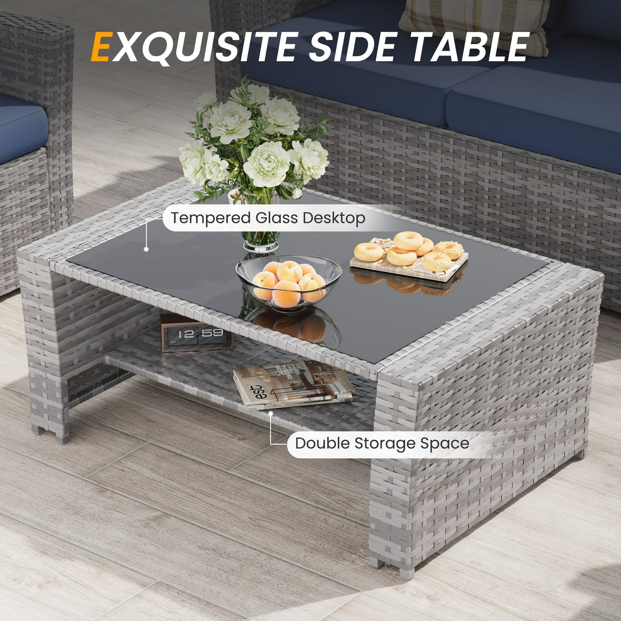 UDPATIO Wicker Patio Furniture Set, 4 Piece Outdoor Sectional Conversation Sets, Gray PE Rattan Patio Sofa Set for Balcony, Porch, Backyard, Grey