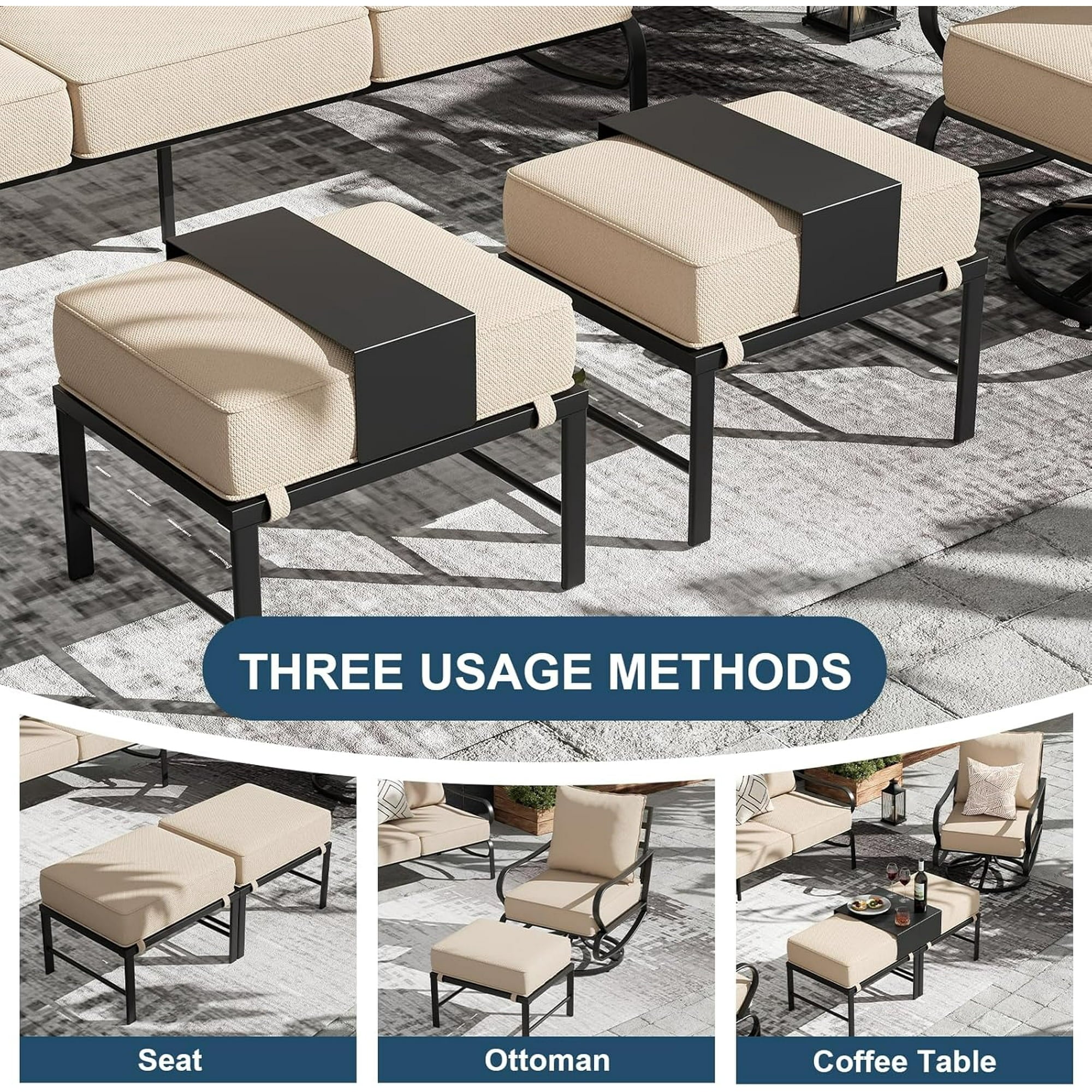 UDPATIO Patio Furniture Set,Metal Patio Furniture Sets,Beige Modern Outdoor Furniture,5 Piece Outdoor Patio Furniture with 5.75" Extra Thick Cushion for Backyard,Garden（Include Waterproof Covers）