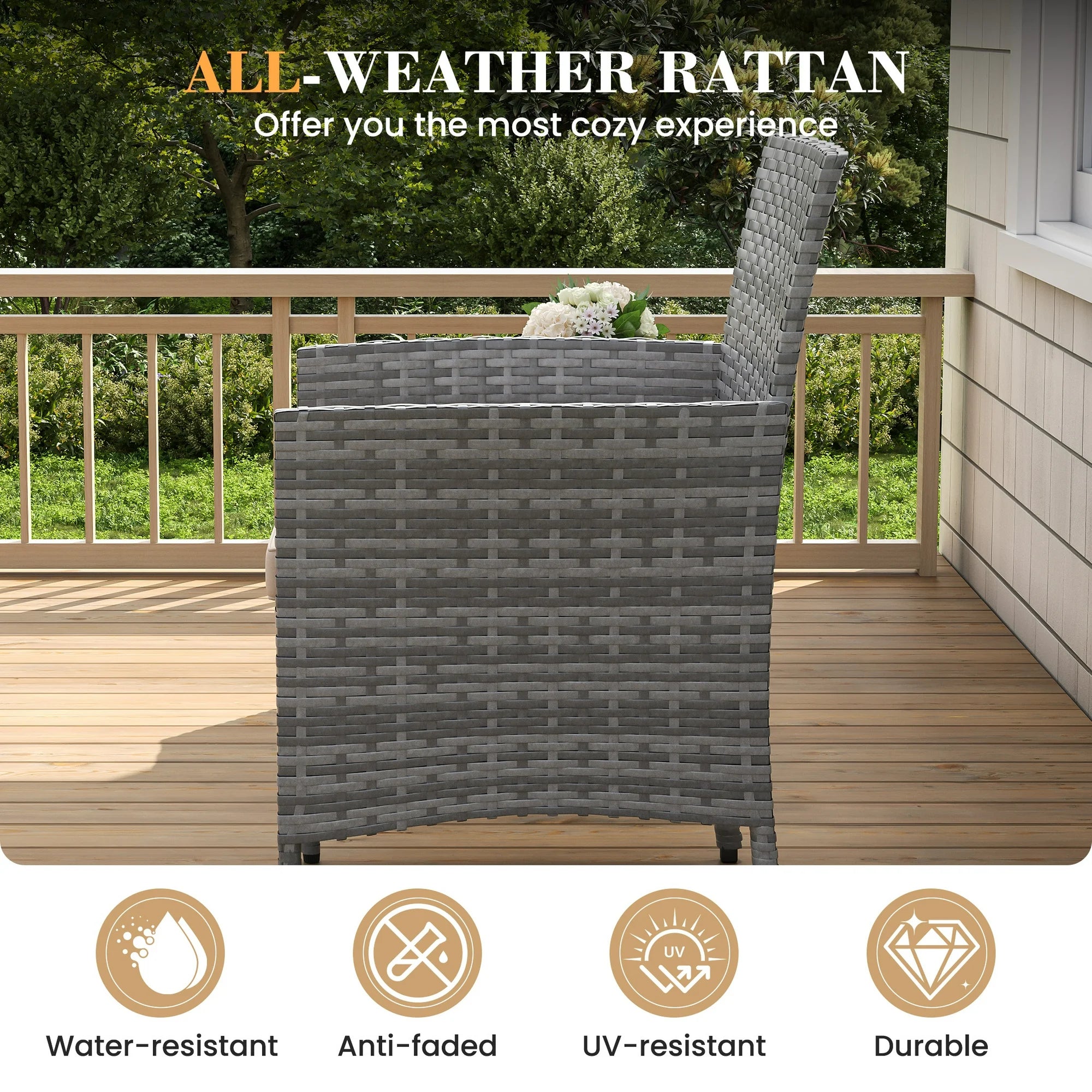 UDPATIO Furniture Set 3 Pieces Patio Rattan Wicker Chairs,Patio Porch Outdoor Furniture Set with Chairs,BE