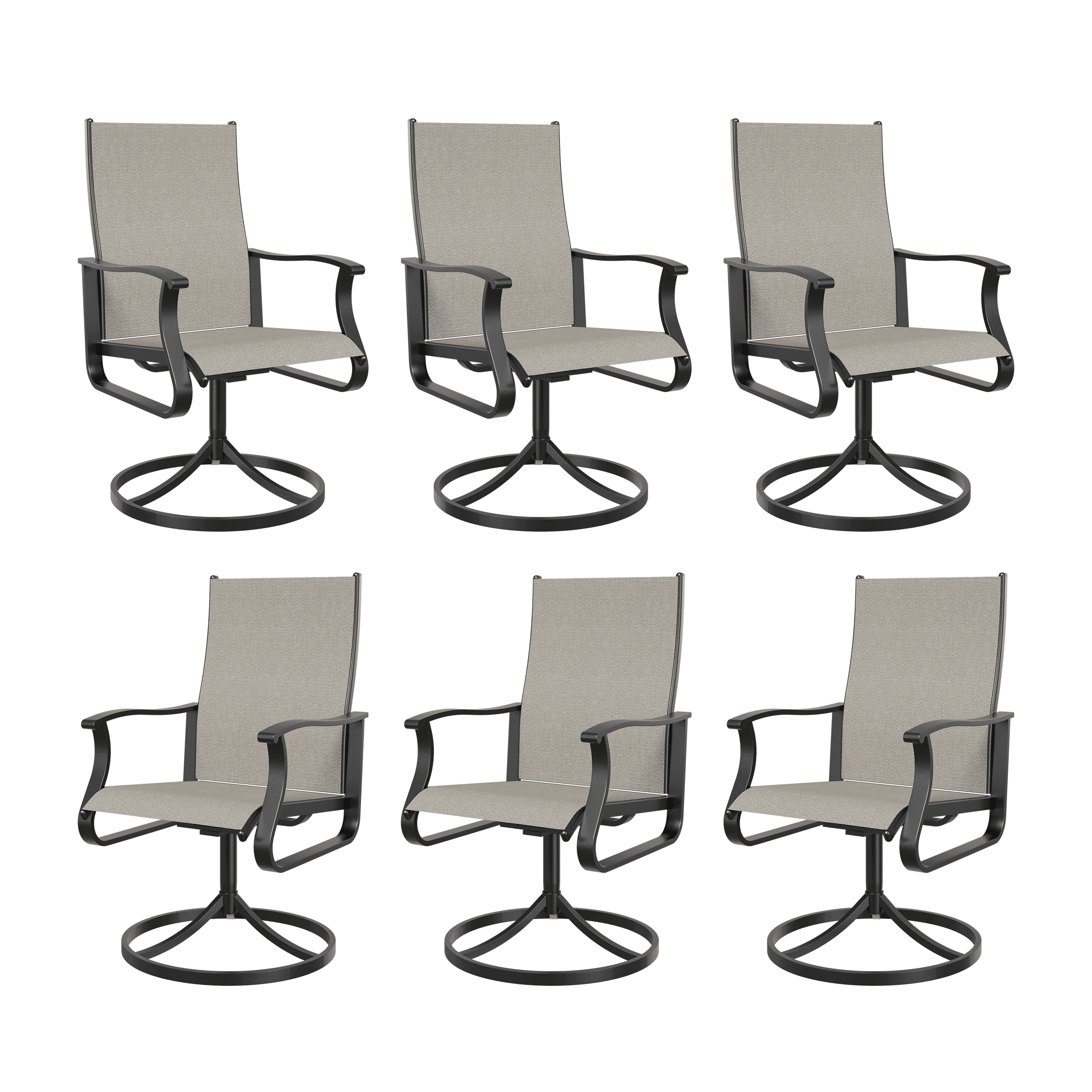 UDPATIO Low Back Outdoor Dining Chair Set of 6, 360¡ã Swivel Patio Chair Outside for Lawn Garden Backyard Deck, Beige