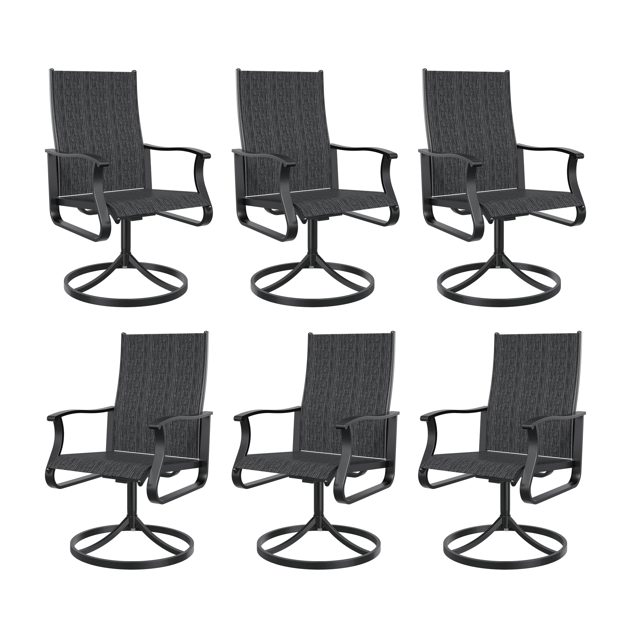 UDPATIO Low Back Outdoor Dining Chair Set of 6, 360¡ãSwivel Patio Chair Outside for Lawn Garden Backyard Deck, Dark Grey