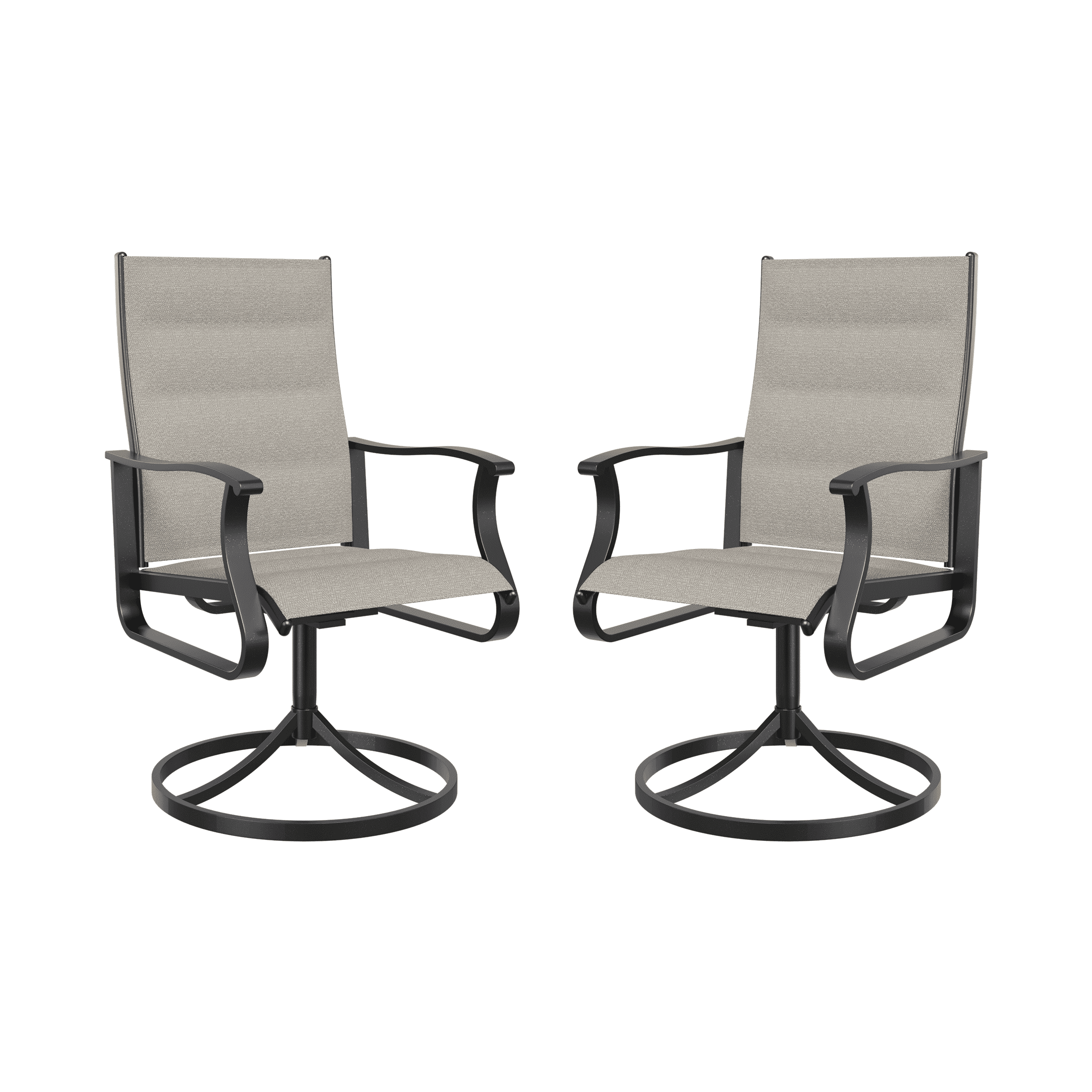 UDPATIO Low Back Swivel Patio Chairs Set of 2, Padded Outdoor Textilene Dining Chairs, All Weather Metal Outside Chair for Lawn Garden Deck, Beige