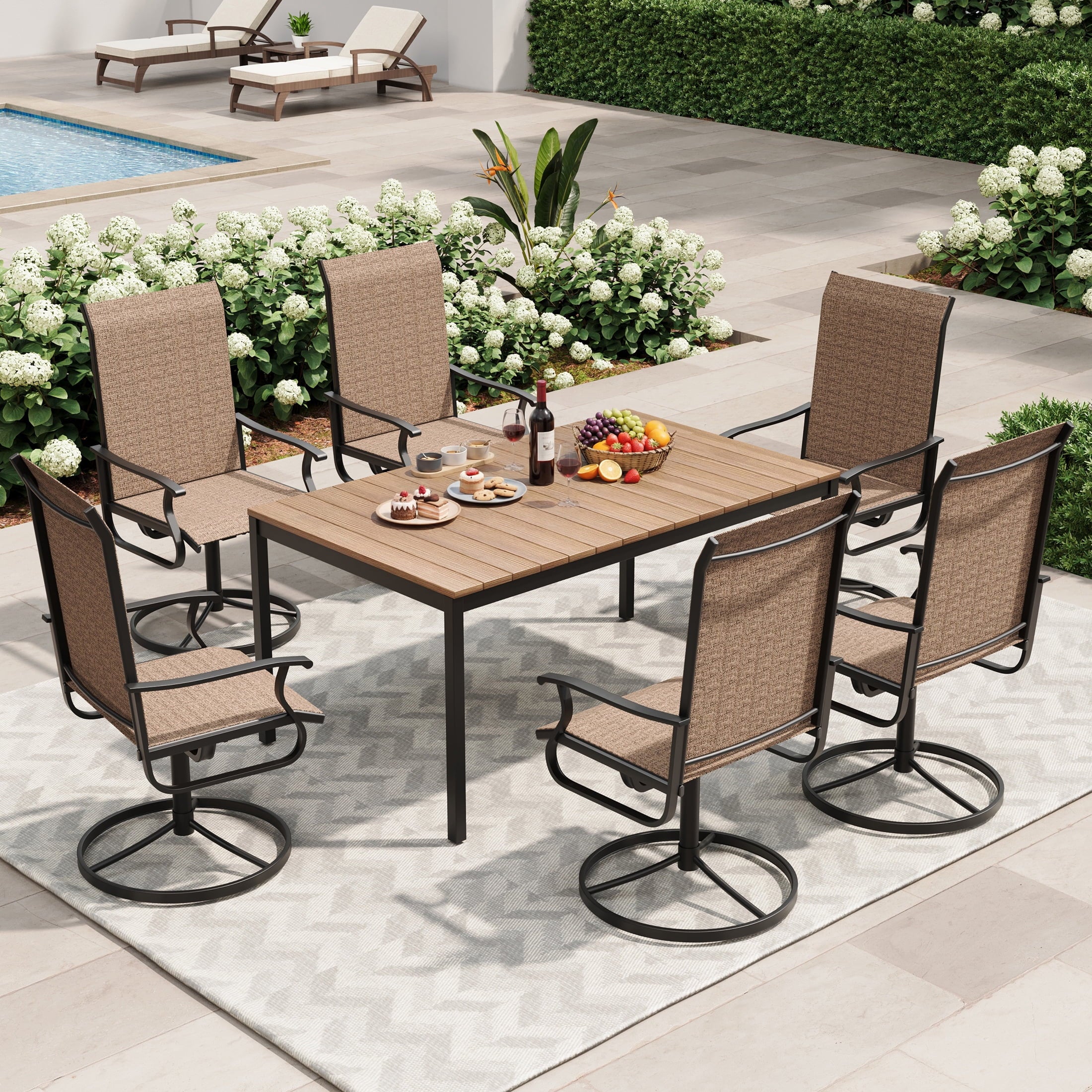 UDPATIO Outdoor Dining Chairs Set of 6, All Weather Swivel Patio Chairs, Outdoor Furniture for Backyard Deck, Khaki