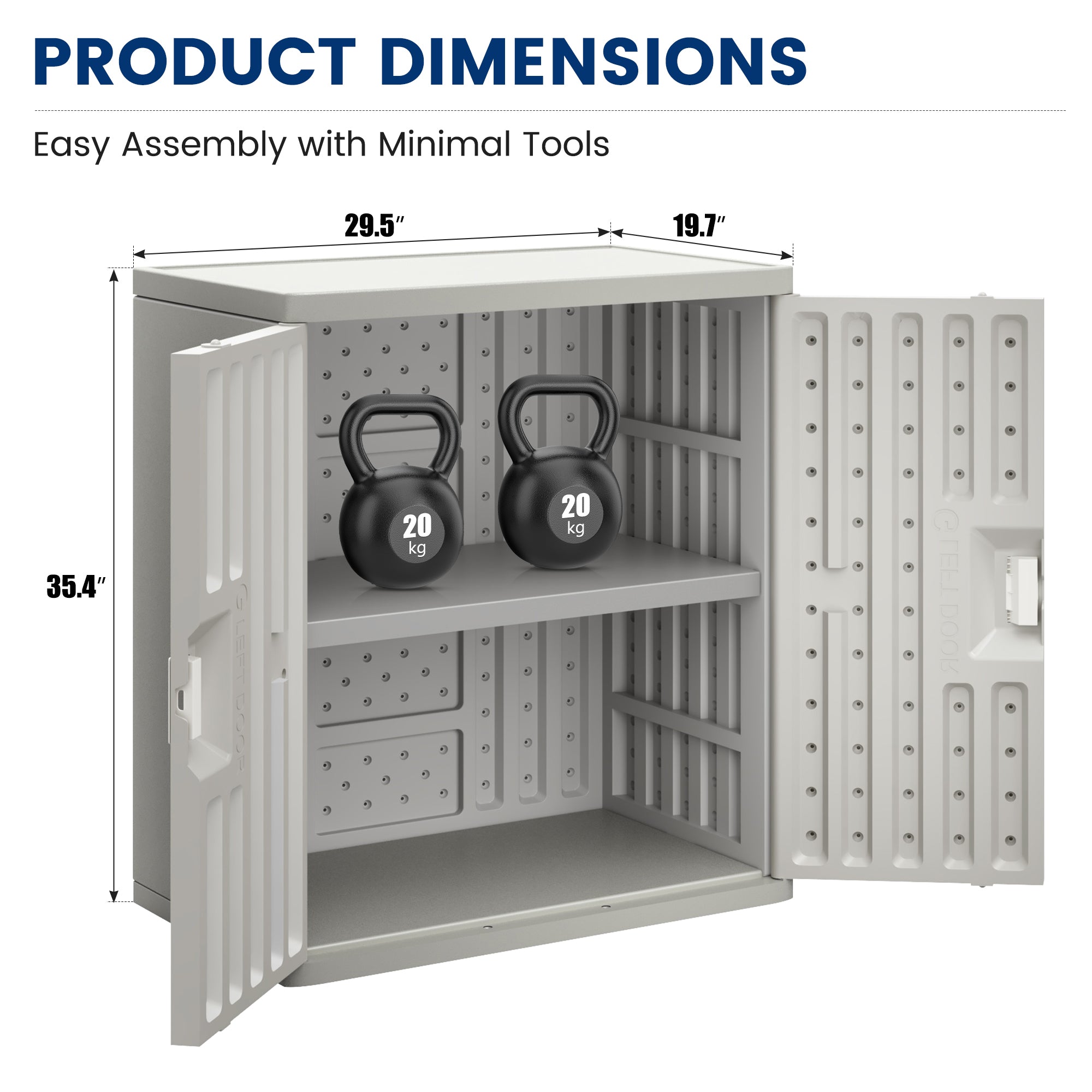 UDPATIO Resin Outdoor Storage Cabinet with Lockable Doors, 30" W x 20" D x 35" H Dark Grey Garage Cabinet, Includes One Shelf for Organized Storage in Patio, Garage and Kitchen, Grey