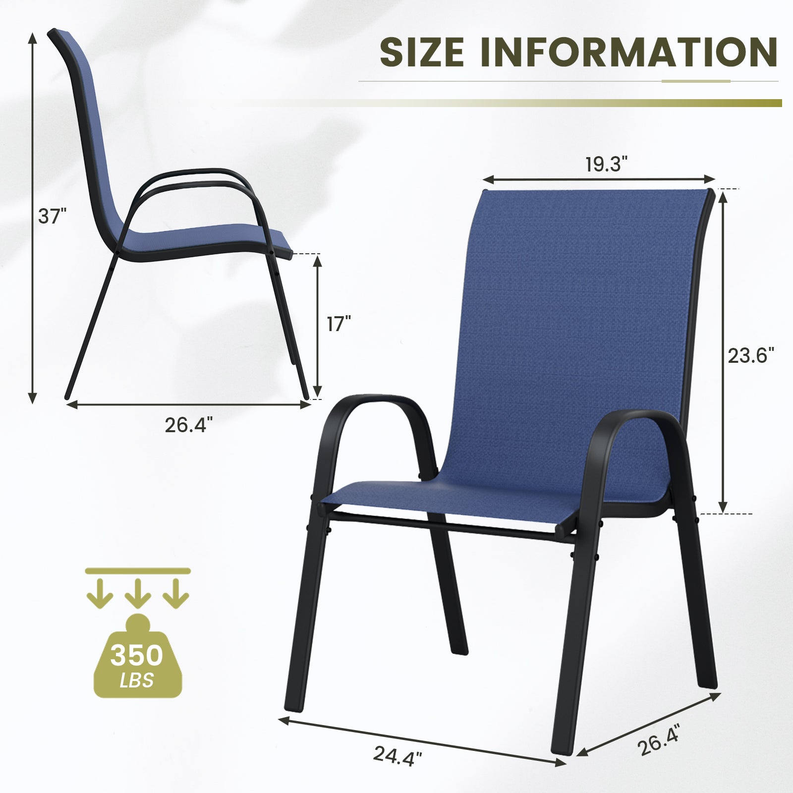 UDPATIO Patio Chairs Set of 4, Stackable Outdoor Dining Chairs with High Back, Breathable Textilene Fabric Outdoor Chair All Weather, 350LBS Capacity for Garden, Backyard (Blue)