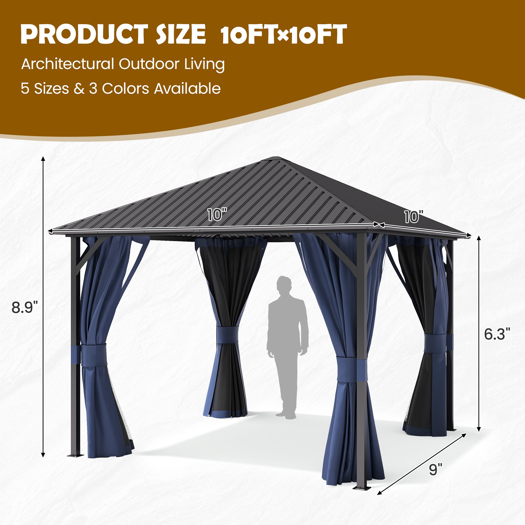 UDPATIO 10'x10' Hardtop Gazebo, Outdoor Gazebo with Galvanized Steel Roof, Weather-Resistant Patio Gazebo for Backyard, Garden, Beige