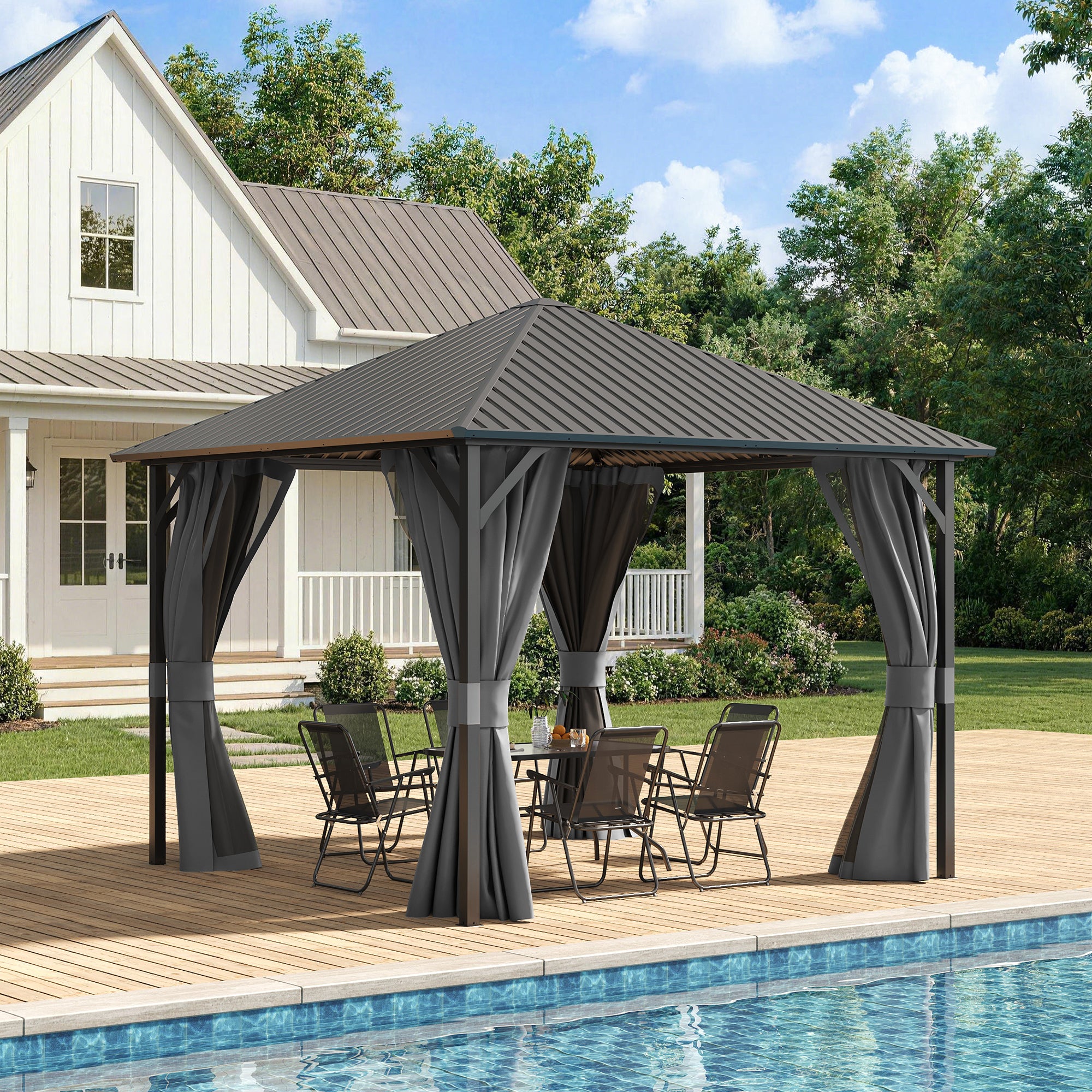 UDPATIO 10'x10' Hardtop Gazebo, Outdoor Gazebo with Galvanized Steel Roof, Weather-Resistant Patio Gazebo for Deck, Backyard, Garden, Grey