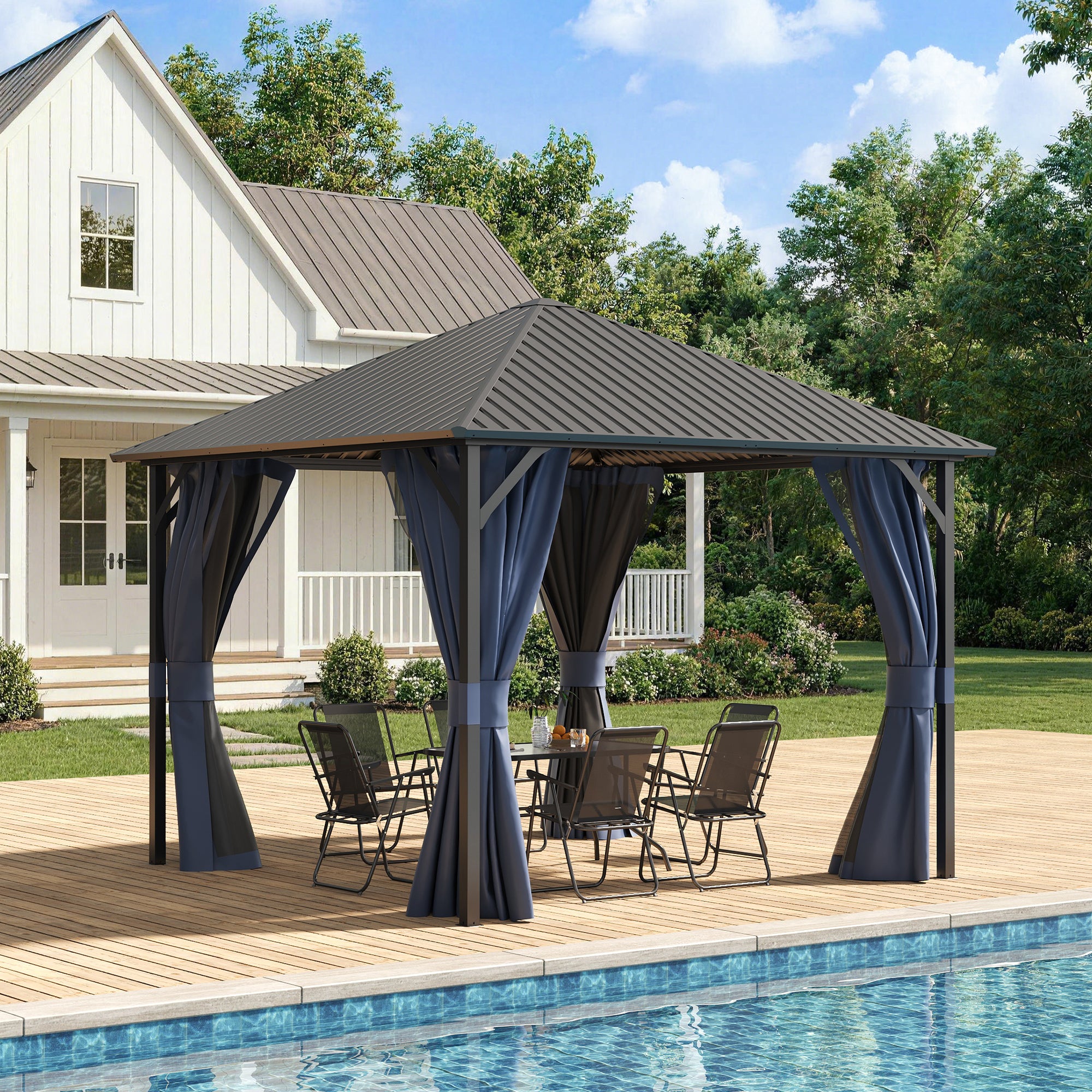 UDPATIO 10'x10' Hardtop Gazebo, Outdoor Gazebo with Galvanized Steel Roof, Weather-Resistant Patio Gazebo for Deck, Backyard, Garden, Navy Blue