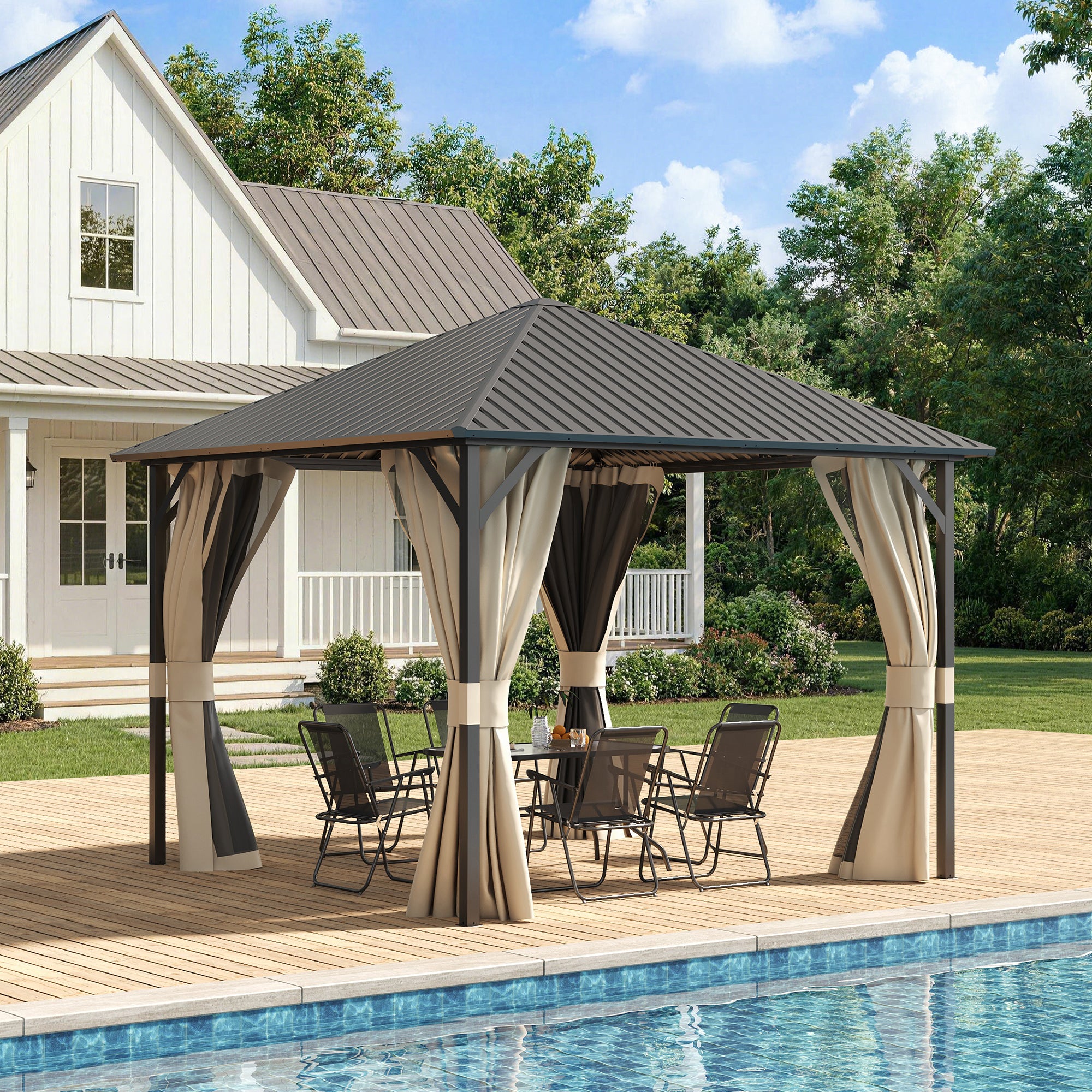 UDPATIO 10'x10' Hardtop Gazebo, Outdoor Gazebo with Galvanized Steel Roof, Weather-Resistant Patio Gazebo for Deck, Backyard, Garden, Beige