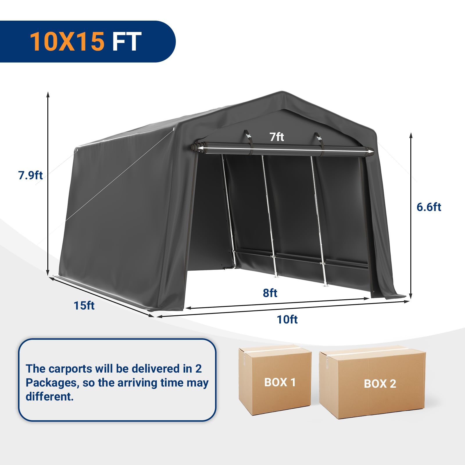 UDPATIO Carport Canopy 10x20 Heavy Duty, Peak Roof Portable Garage Waterproof Anti-Snow UV-Resistant Car Port with Roll-up Doors Galvanized Steel Tube Frame Storage for Vehicle Truck Boat, Black