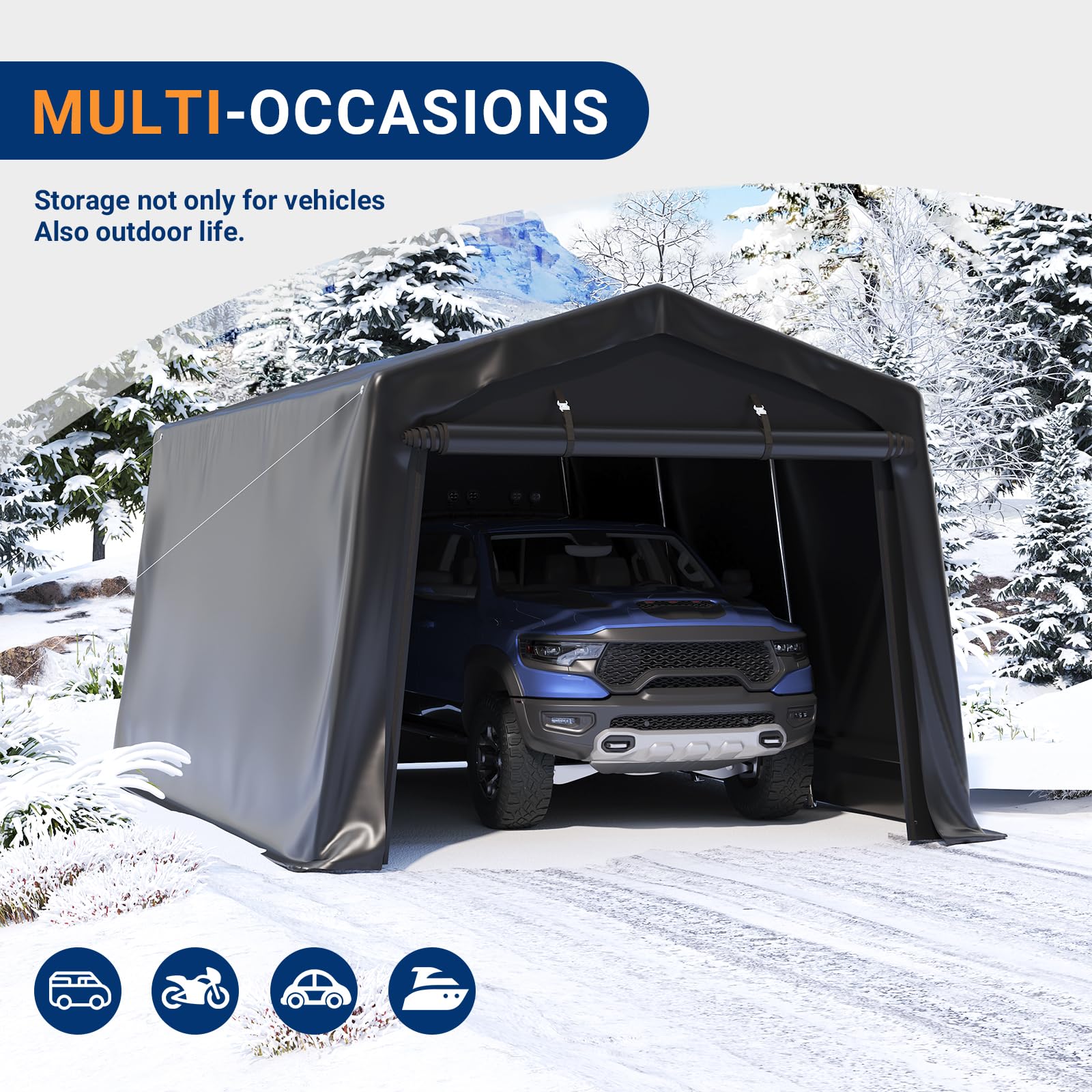 UDPATIO Carport Canopy 10x20 Heavy Duty, Peak Roof Portable Garage Waterproof Anti-Snow UV-Resistant Car Port with Roll-up Doors Galvanized Steel Tube Frame Storage for Vehicle Truck Boat, Black