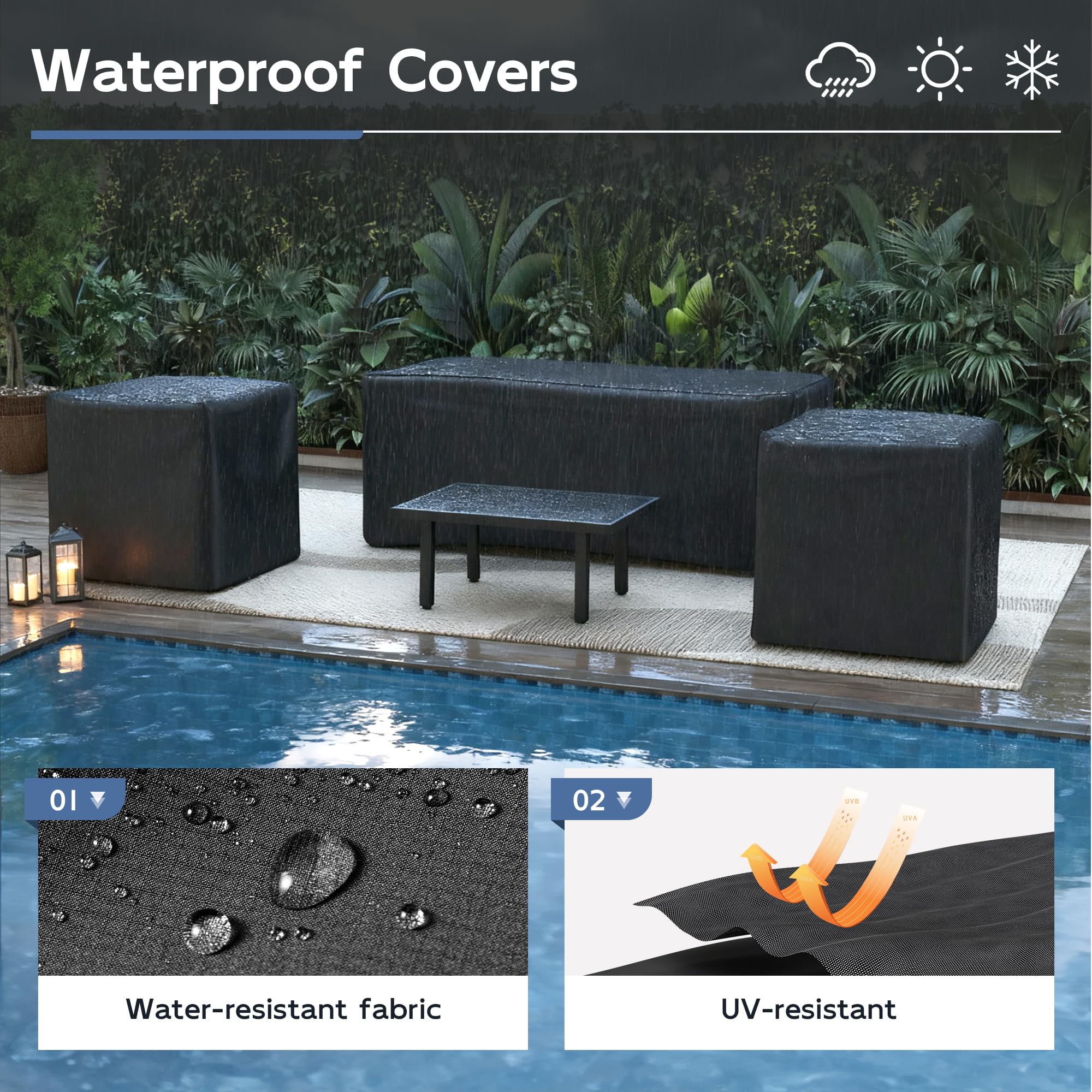 UDPATIO Aluminum Outdoor Patio Furniture Set with Coffee Table, 4-Piece Modern Patio Sectional furniture set, PE Rope Patiio Conversation Set with Thickend Cushions, for Porch/Backyard/Deck, Dark Grey