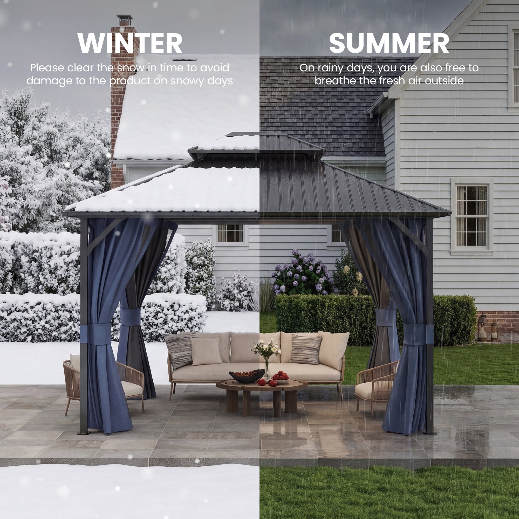 UDPATIO 10'x12' Hardtop Gazebo, Galvanized Steel Double Roof, Navy Blue