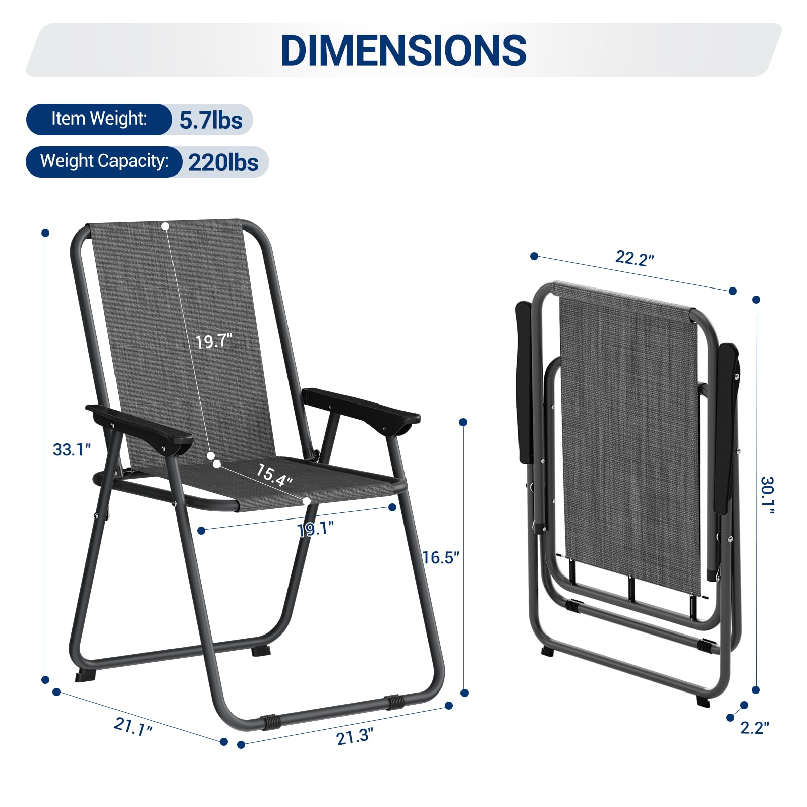 UDPATIO Patio Folding Chairs Set of 4, Lightweight Portable Patio Chairs with Sturdy Steel Frame Textilene Fabric, Black