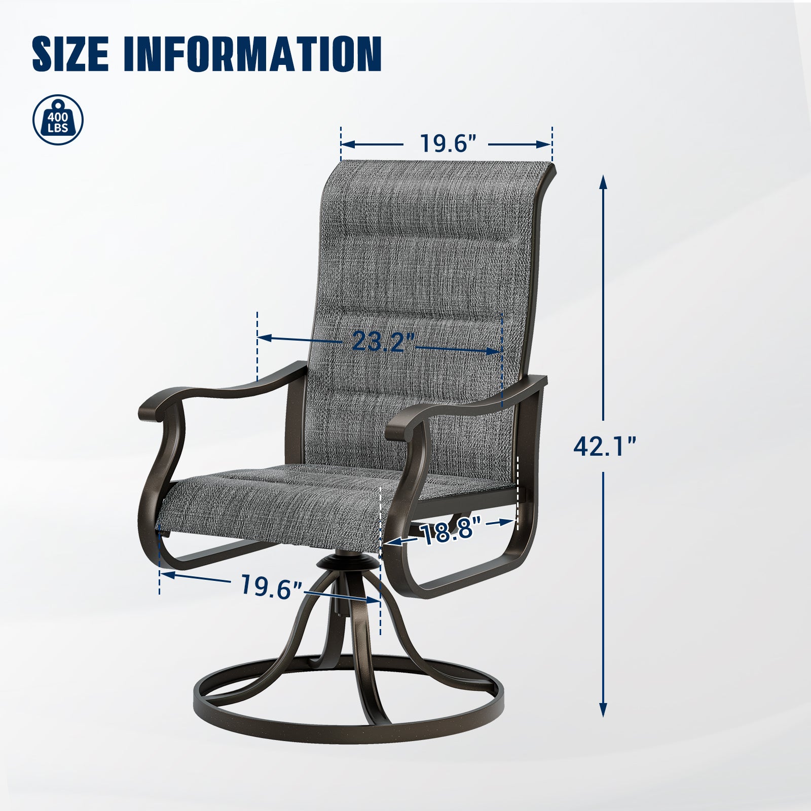 UDPATIO Patio Swivel Chairs Set of 4, Outdoor Swivel Chairs High Back with Padded All Weather Breathable Textilene, Metal Rocking Frame for Backyard Lawn Garden, Dark Grey