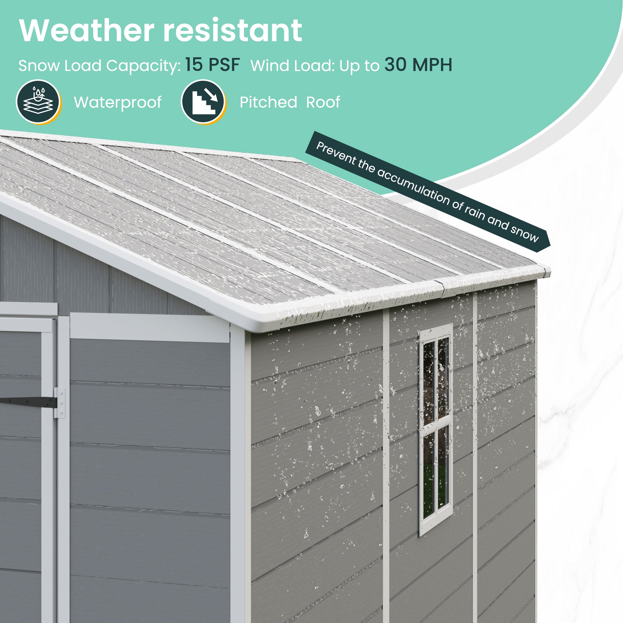 UDPATIO Resin Storage Shed 7.5x10.7 FT, Outdor Plastic Shed for Garden Tools Pool Equipment, Outside Sheds with Lockable Door for Backyard, Patio, Lawn, Grey & White