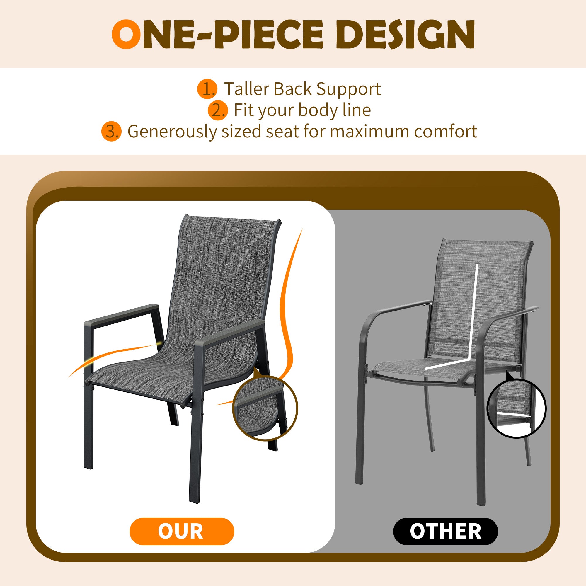 UDPATIO Patio Chairs Set of 4, Outdoor Stackable Chairs with All Weather Breathable Textilene, High Back Metal Frame for Lawn Garden Backyard Deck, Dark Grey