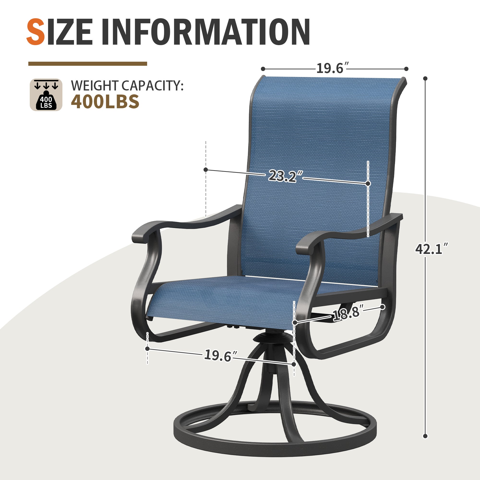 UDPATIO Patio Swivel Chairs Set of 4, Outdoor Swivel Chairs High Back with All Weather Textilene Metal Rocking Frame for Lawn Garden Backyard, Navy Blue