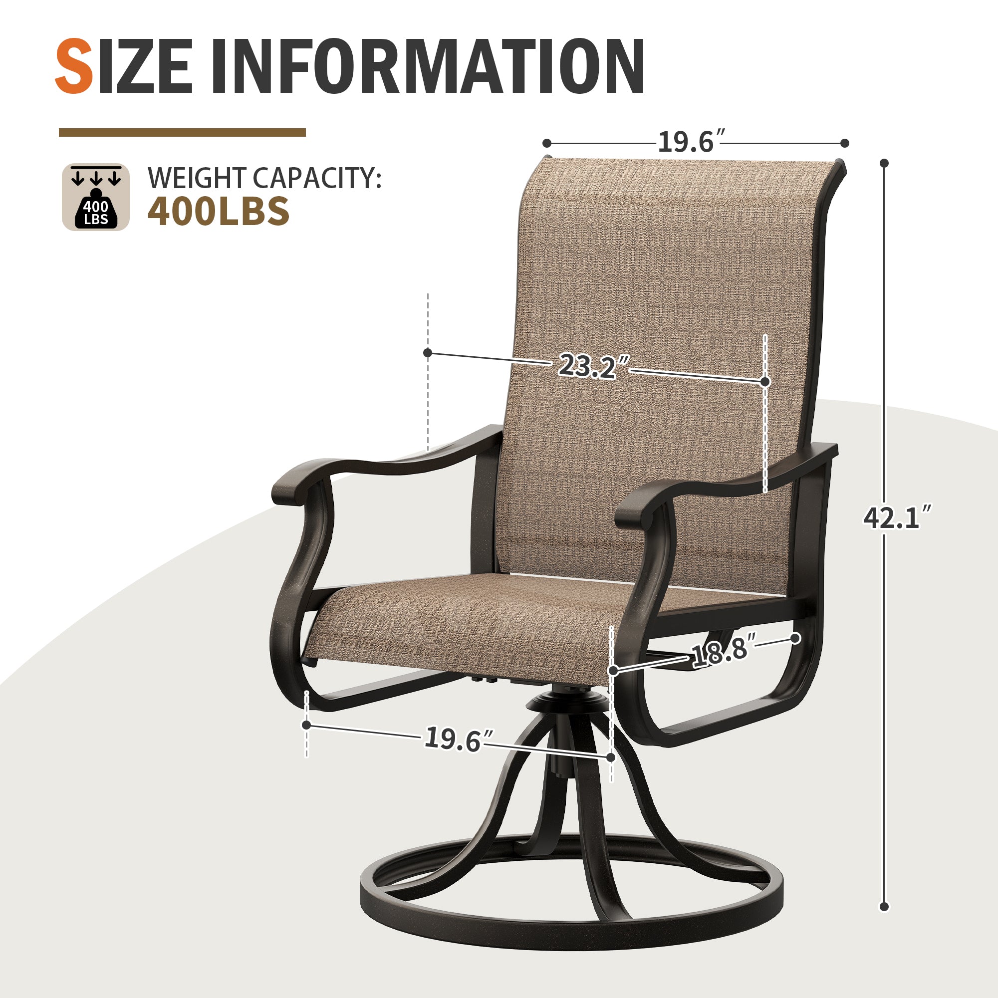 UDPATIO Patio Swivel Chairs Set of 4, Outdoor Swivel Chairs High Back with All Weather Textilene Metal Frame for Lawn Garden Backyard, Brown