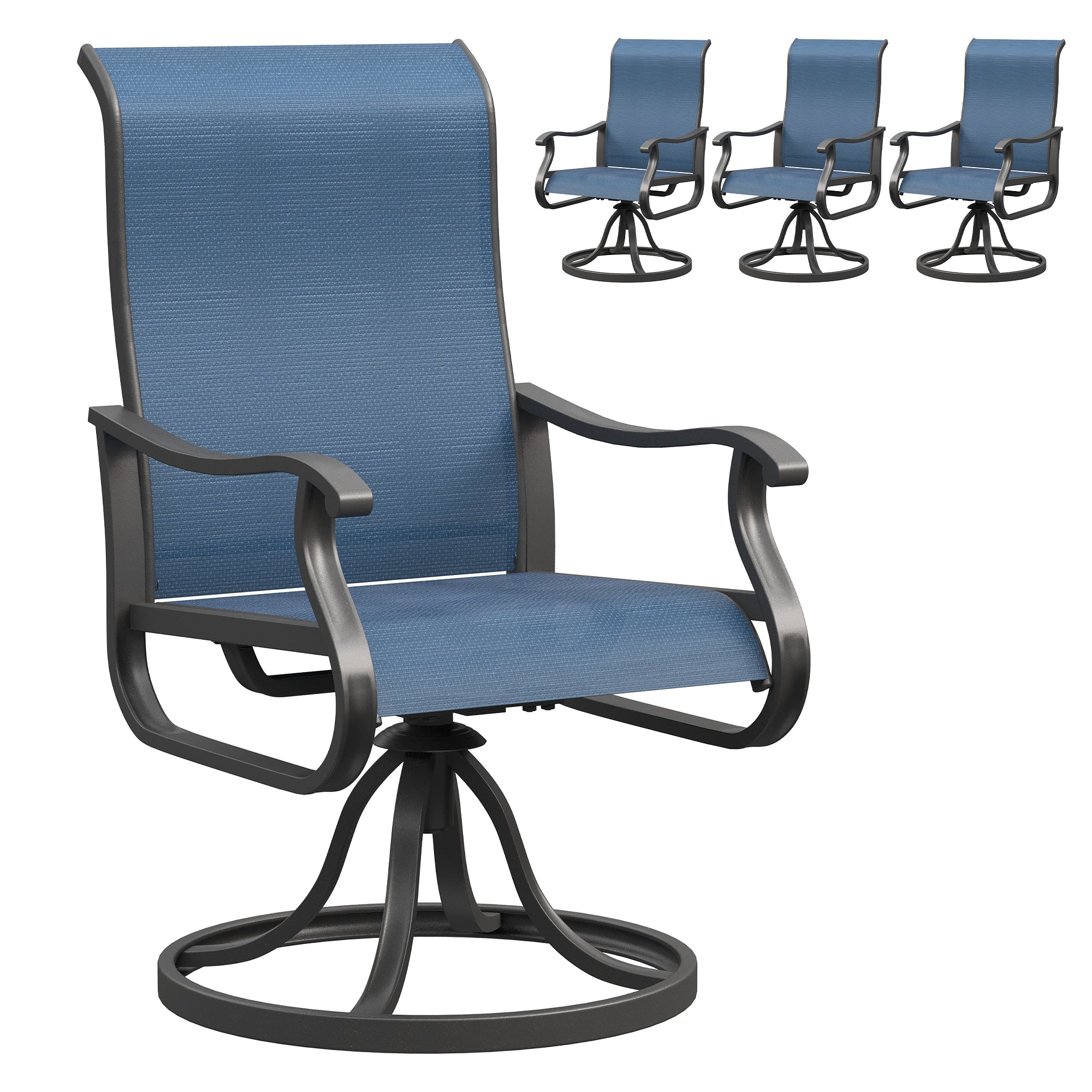 UDPATIO Patio Swivel Chairs Set of 4, Outdoor Swivel Chairs High Back with All Weather Textilene Metal Rocking Frame for Lawn Garden Backyard, Navy Blue