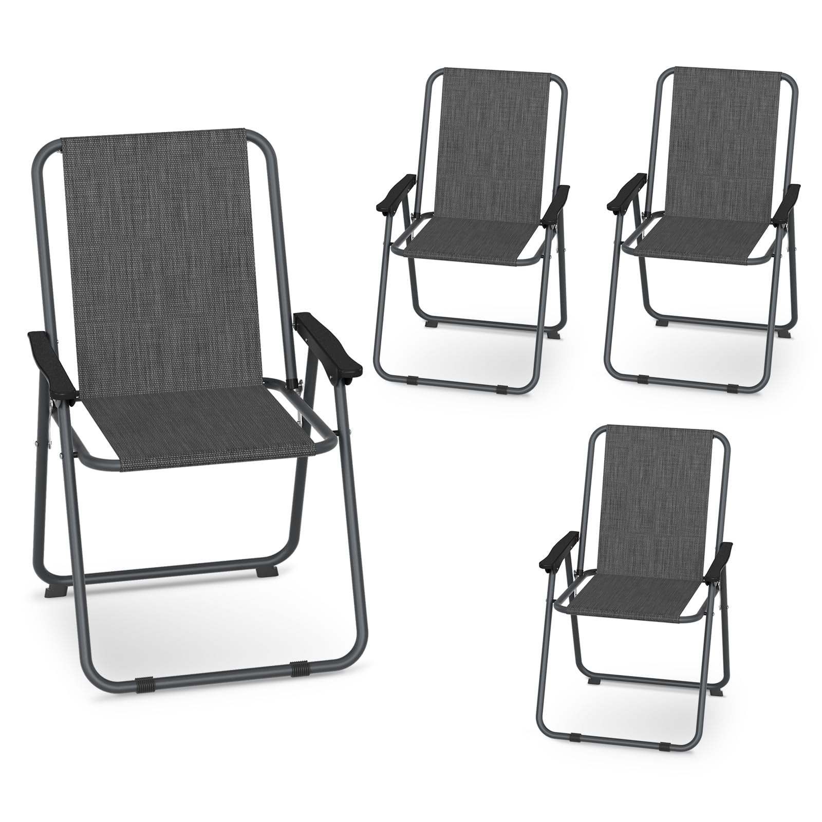 UDPATIO Patio Folding Chairs Set of 4, Lightweight Portable Patio Chairs with Sturdy Steel Frame Textilene Fabric, Black