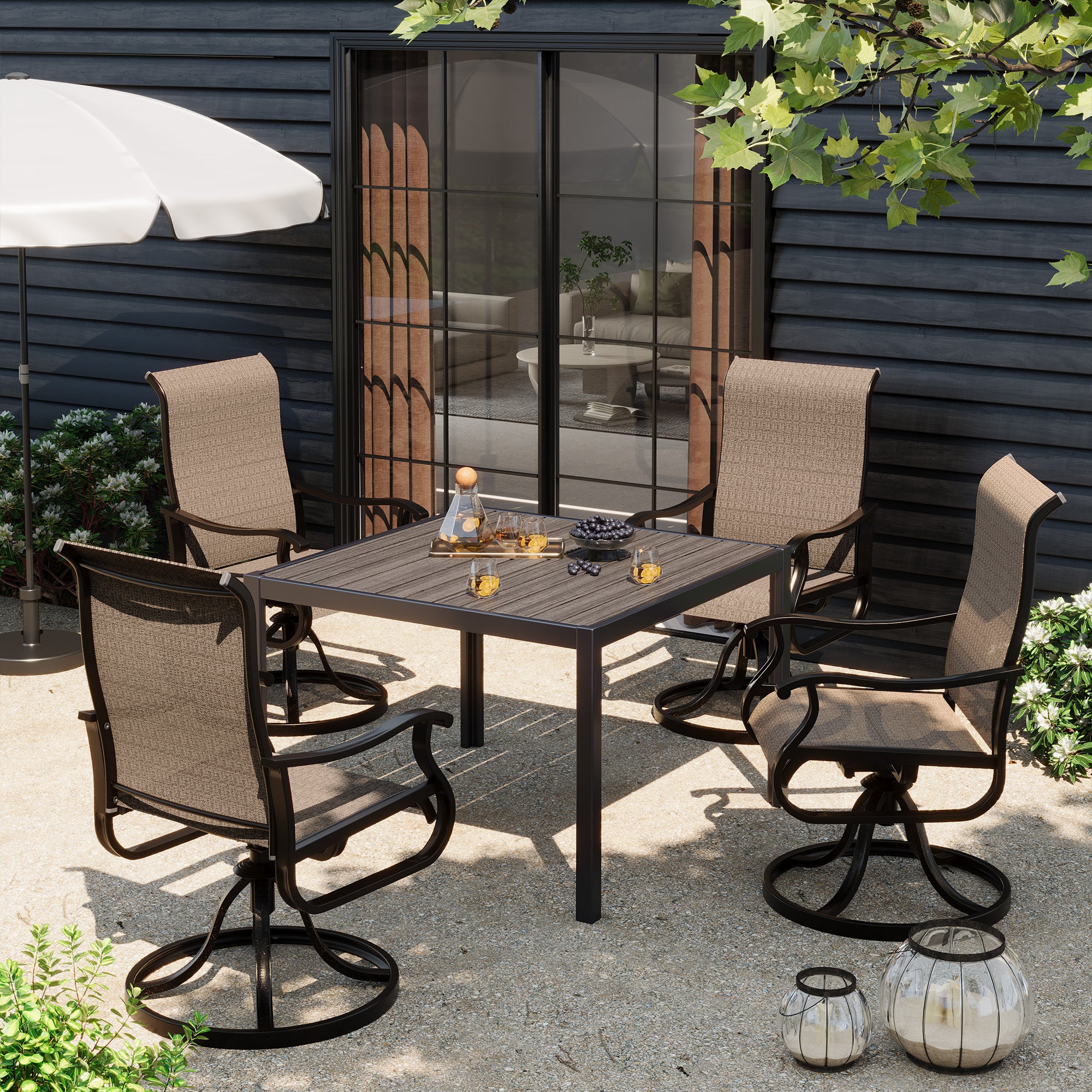 UDPATIO Patio Swivel Chairs Set of 4, Outdoor Swivel Chairs High Back, Brown