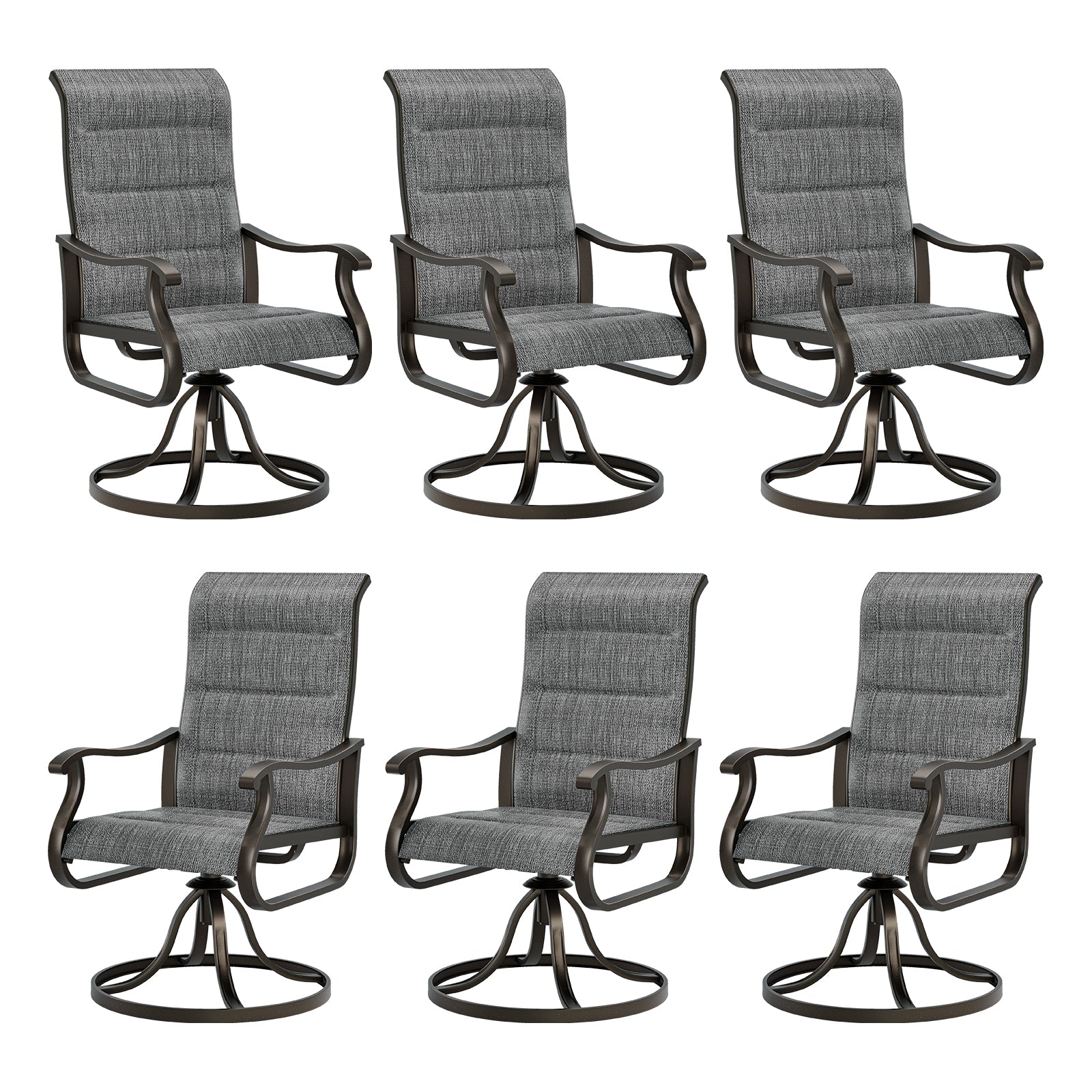 UDPATIO Patio Swivel Chairs Set of 6, Outdoor Dining Chairs High Back with Padded All Weather Breathable Textilene, Dark Grey