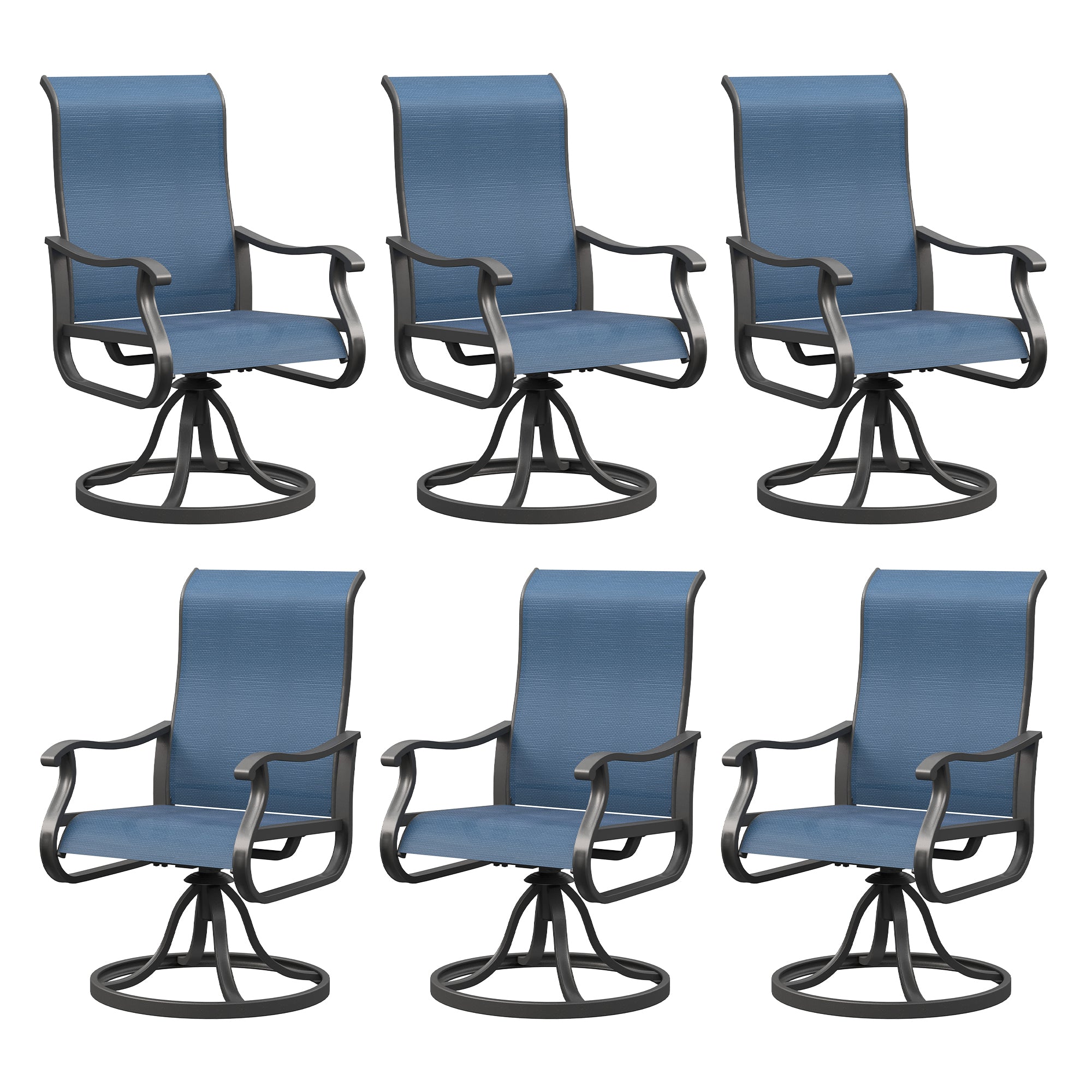 UDPATIO Patio Swivel Chairs Set of 6, Outdoor Swivel Chairs High Back with All Weather Textilene Metal Rocking Frame for Lawn Garden Backyard, Navy Blue