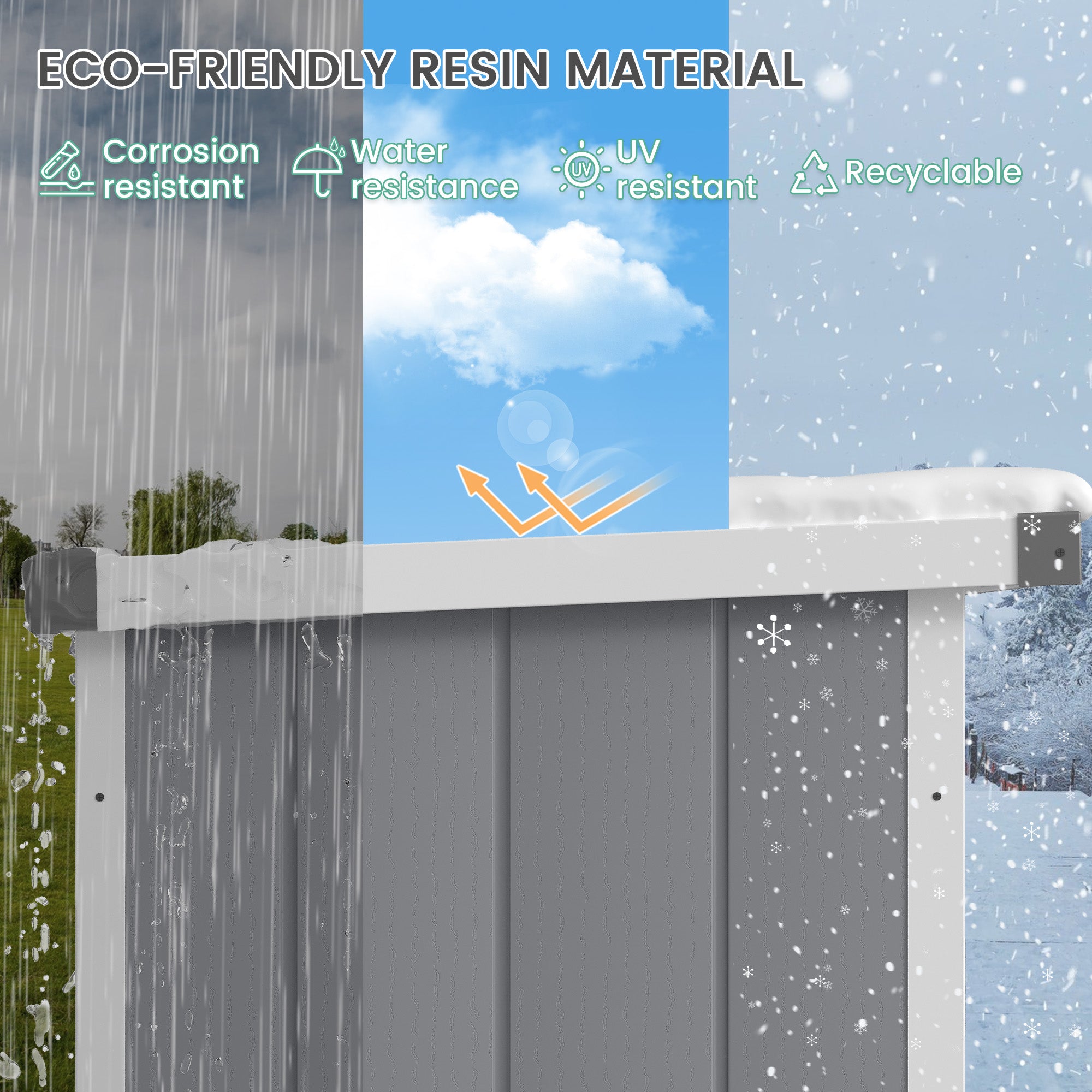 UDPATIO 38 Cu.ft Resin Outdoor Storage Shed with Floor, Weatherproof Vertical Plastic Tool Shed with Shelving Brackets for Backyard&Pool&Lawn&Garden, Grey