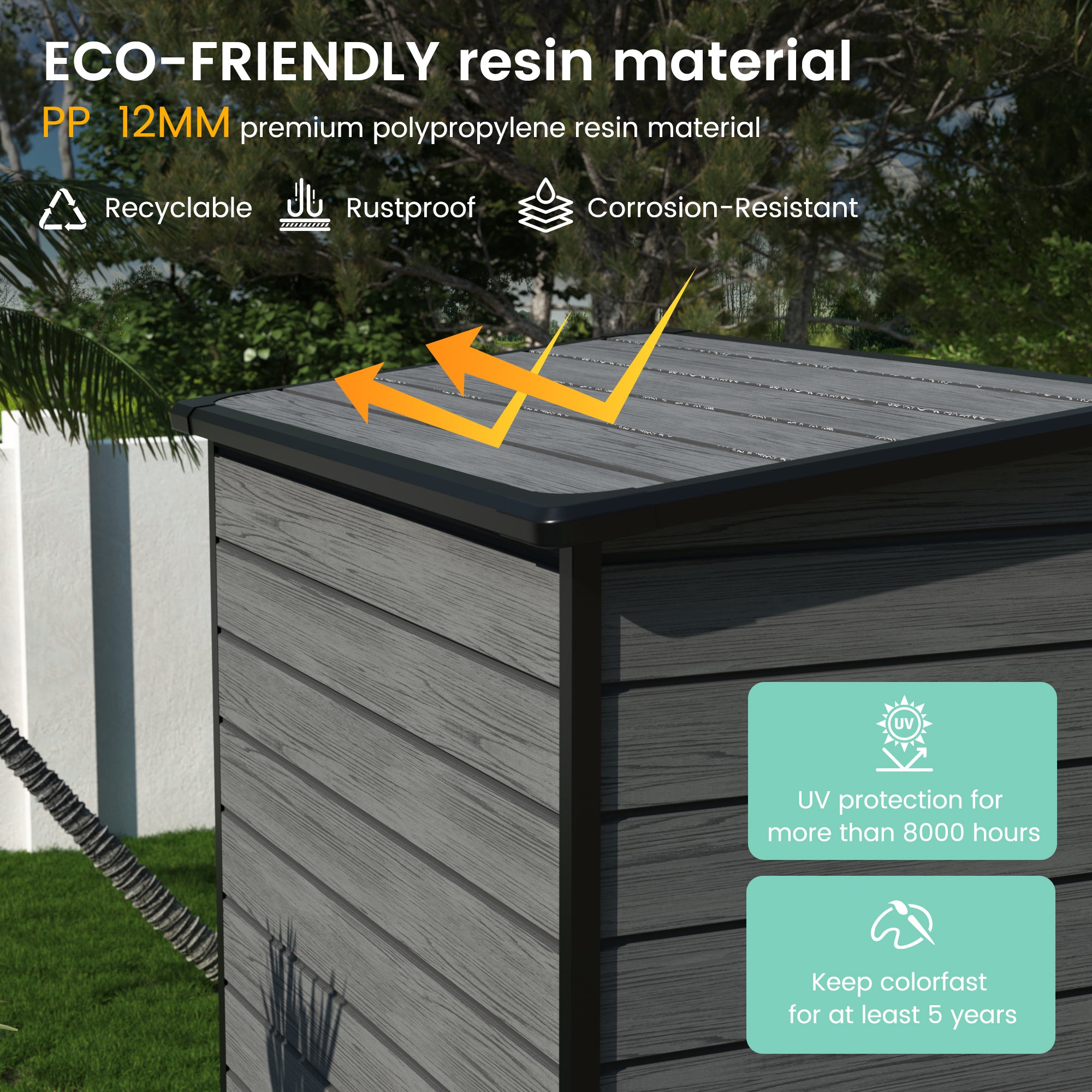 UDPATIO Outdoor Storage Shed 5x3 FT, Resin Garden Shed with Floor,Dark Grey