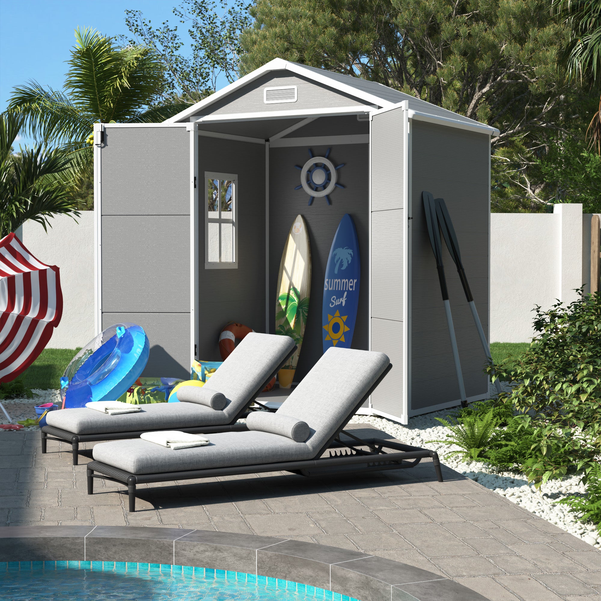 UDPATIO Outdoor Resin Storage Shed 6x4.5FT Weatherproof with Floor, Grey