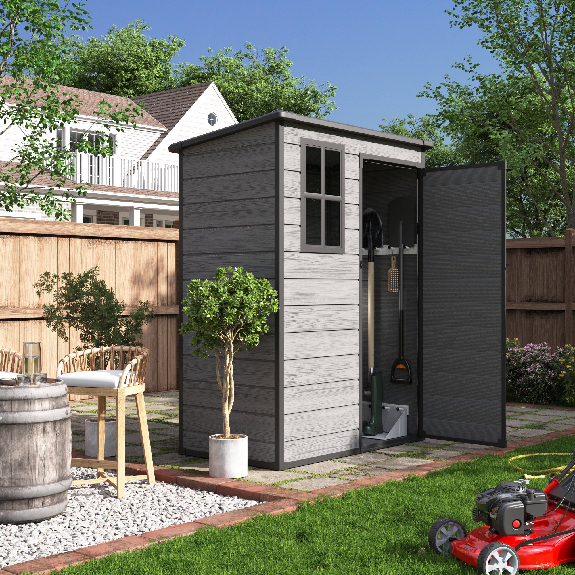 UDPATIO Outdoor Storage Shed 5x3 FT, Plastic Garden Shed for Bike, Garbage Can, Tool, Outside Sheds & Outdoor Resin Shed with Lockable Door for Backyard, Patio, Lawn, Dark Grey