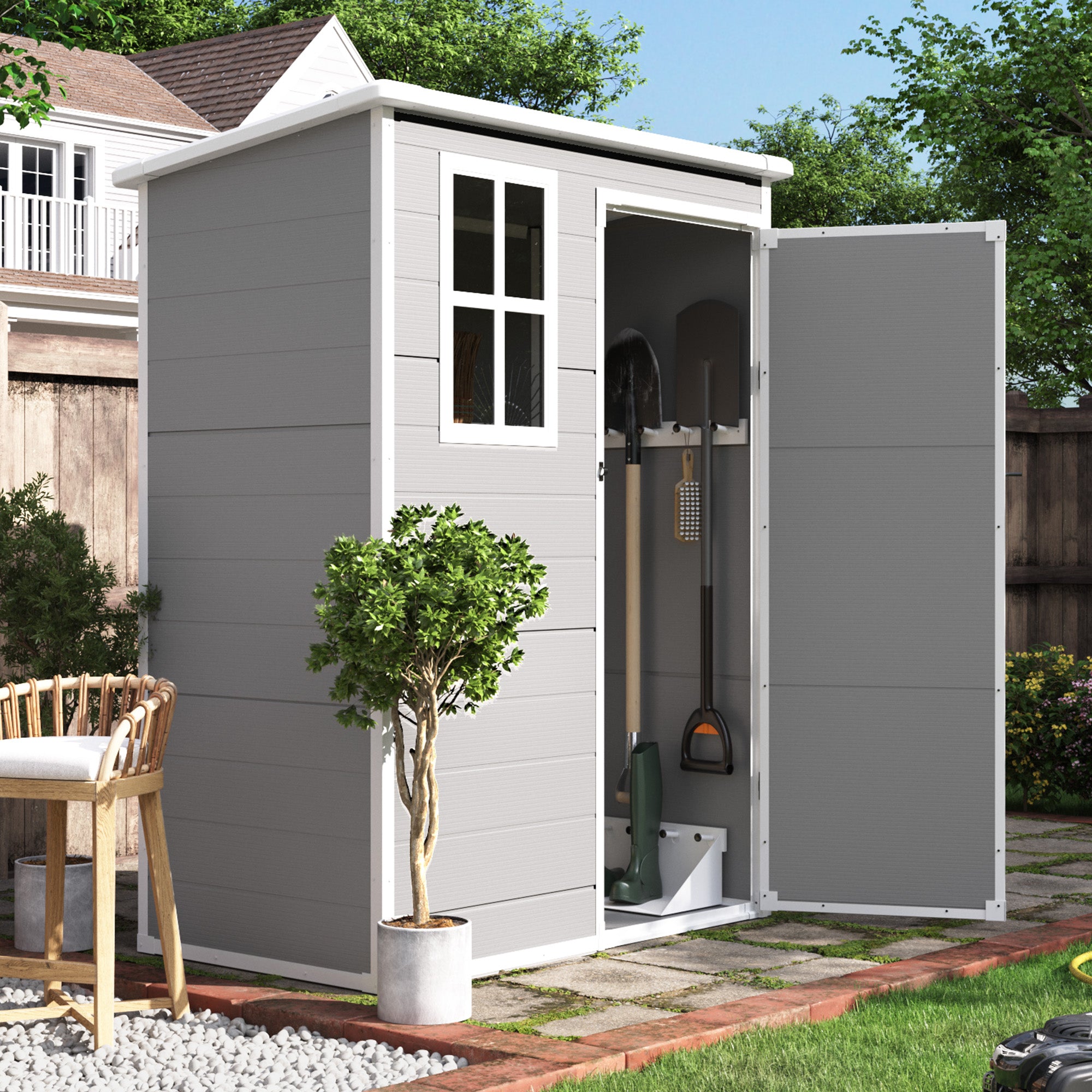 UDPATIO Outdoor Storage Shed 5x3 FT, Plastic Garden Shed for Bike, Garbage Can, Tool, Outside Sheds & Outdoor Resin Shed with Lockable Door for Backyard, Patio, Lawn, Dark Grey
