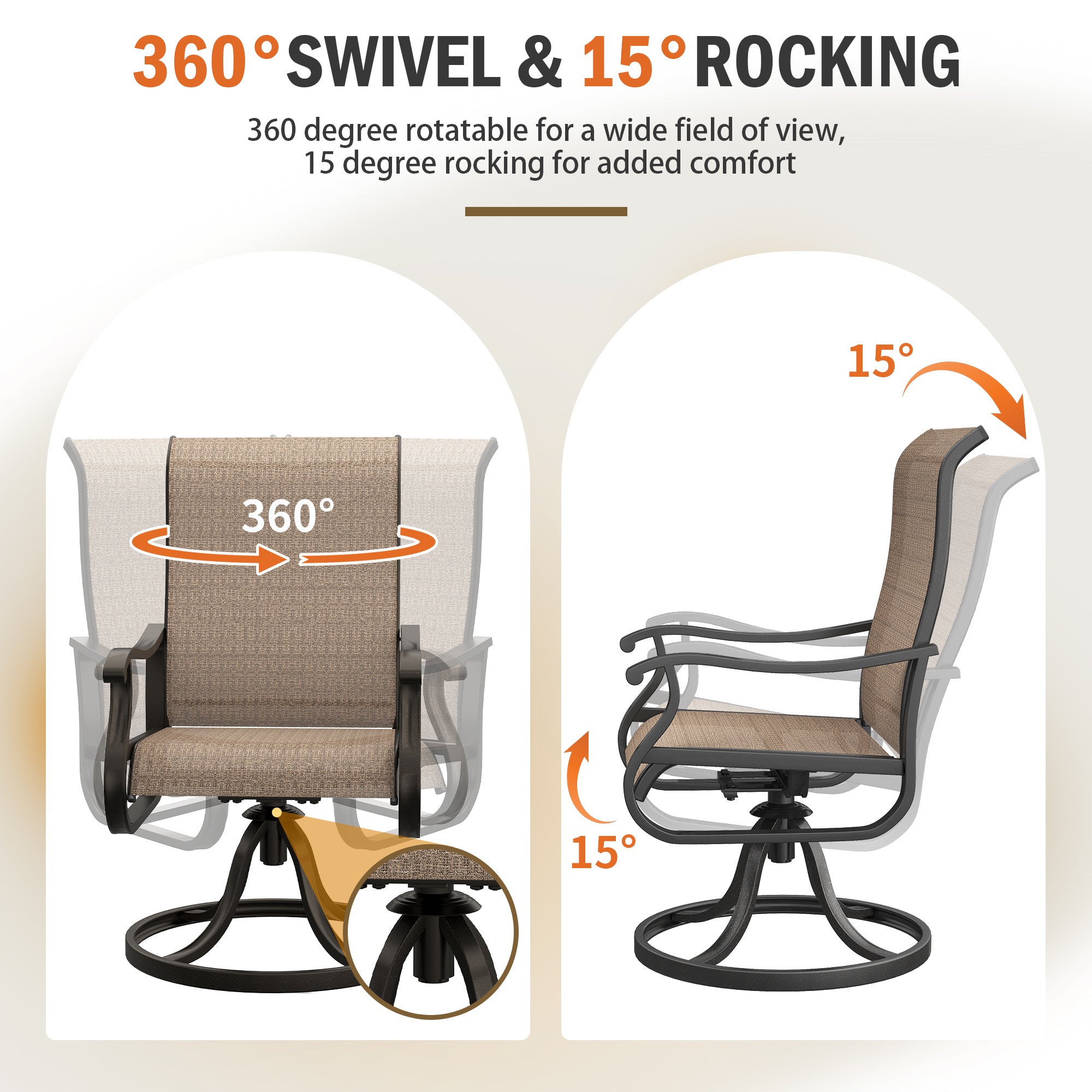 UDPATIO Patio Swivel Chairs Set of 4, Outdoor Swivel Chairs High Back, Brown