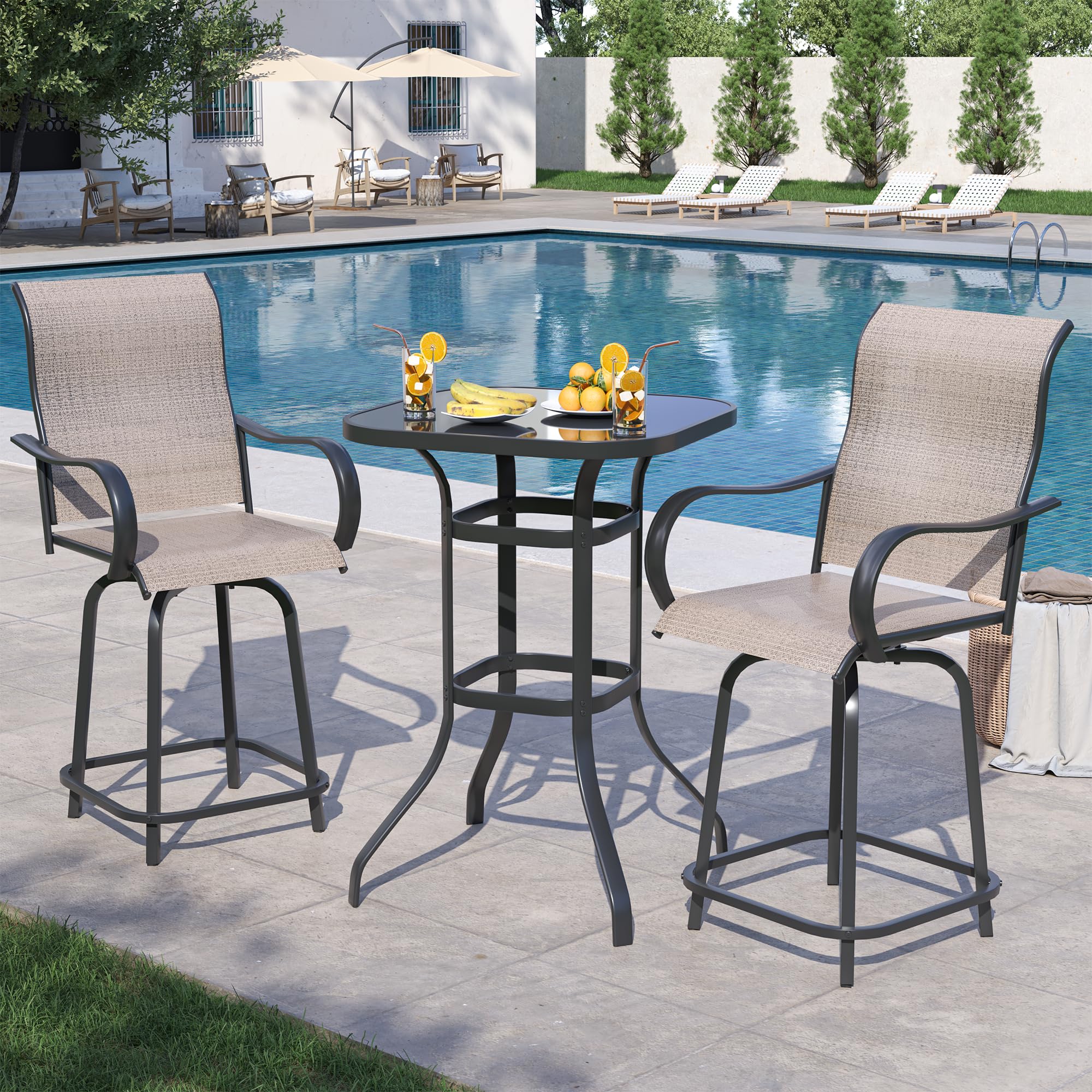 Patio Swivel Bar Stools Set of 3