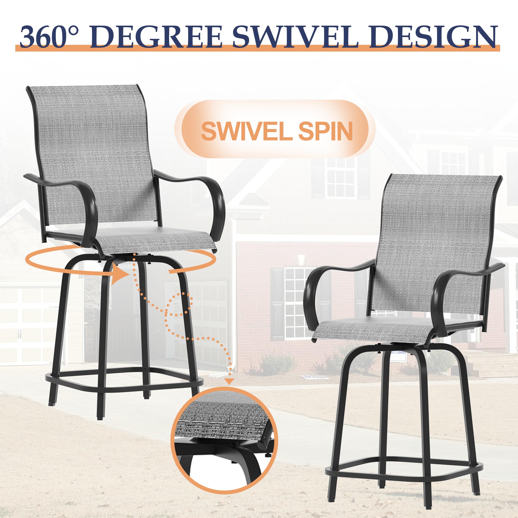 Patio Swivel Bar Stools Set of 3