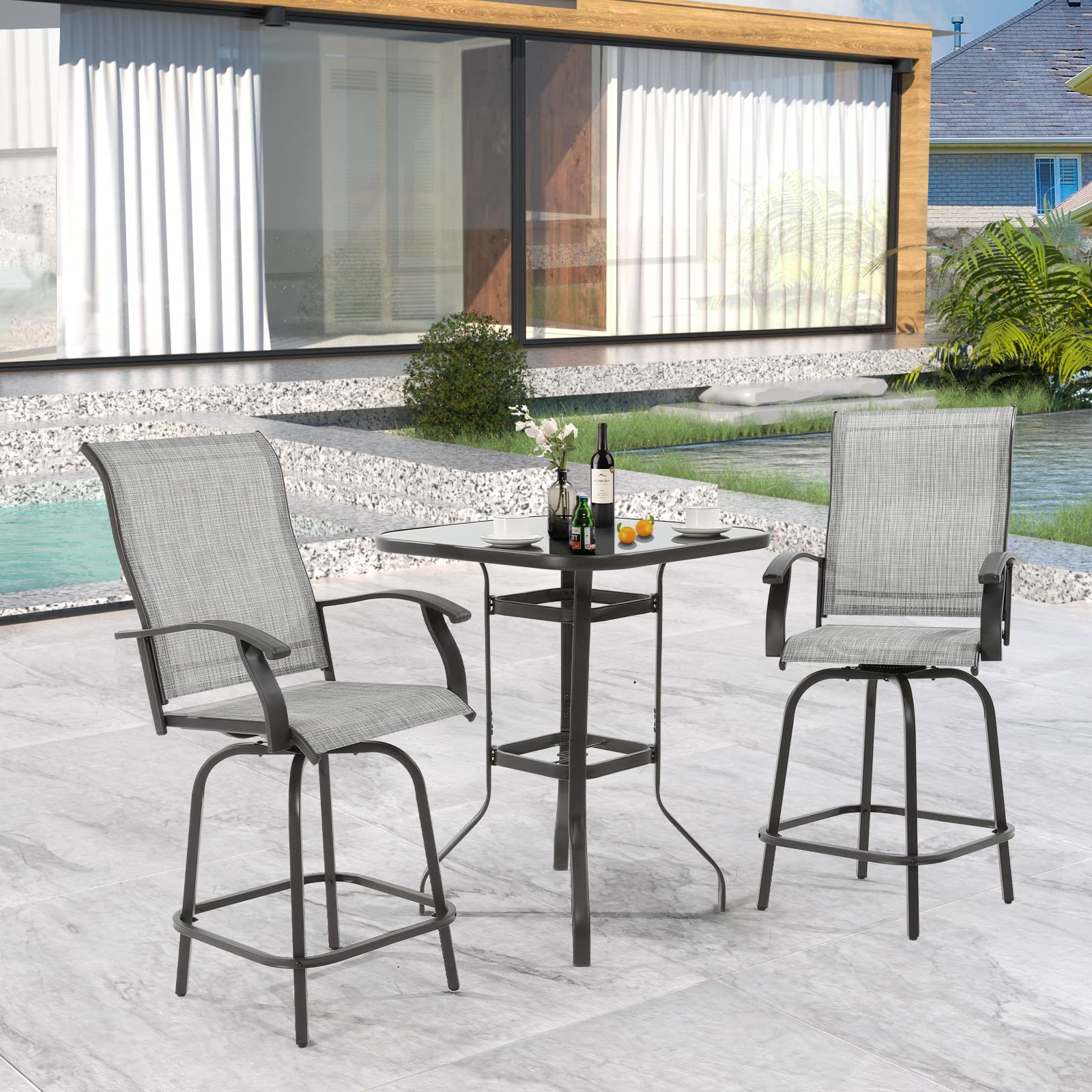 Patio Swivel Bar Stools Set of 3