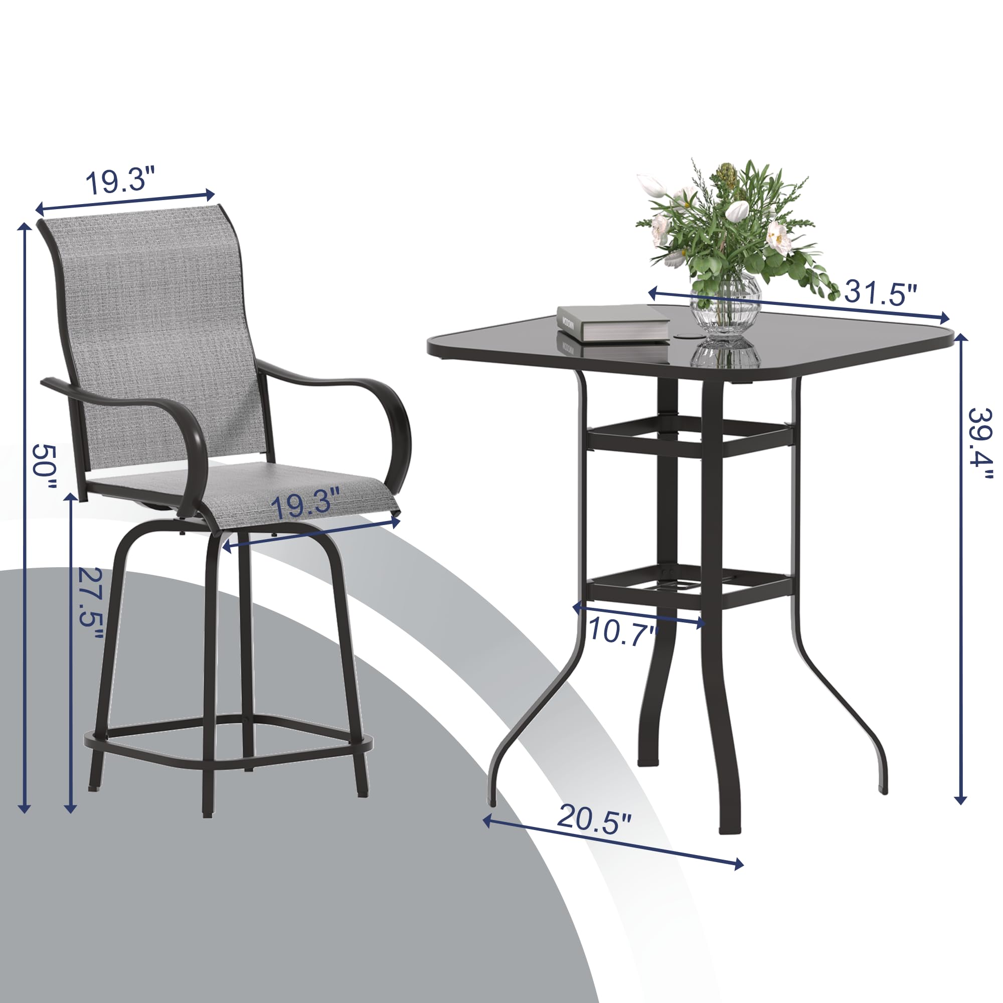 Patio Swivel Bar Stools Set of 3